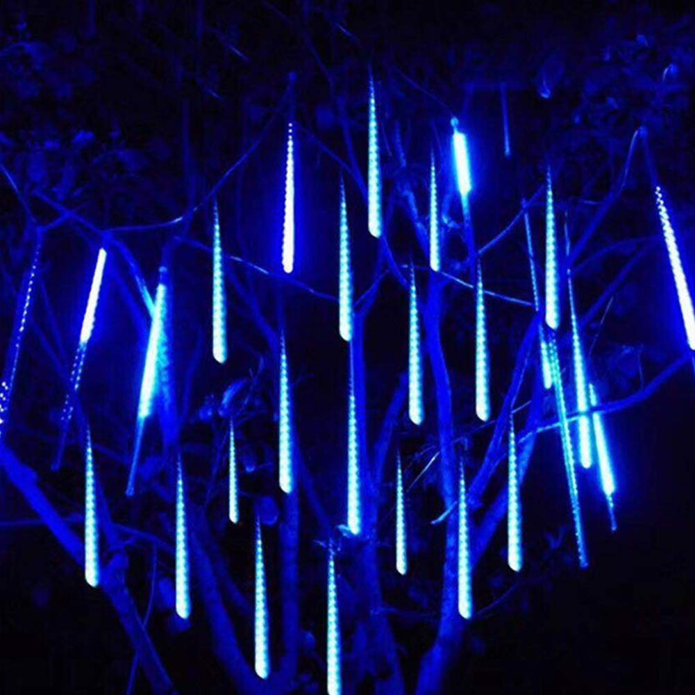 Twinkle Star 288 LED Meteor Shower Lights - 8 Tube Outdoor Icicle Christmas Lights with Snowfall Effect | Waterproof Raindrop Lights for Xmas Tree, Wedding, Party & Holiday Decoration (Blue) | Perfect for Garden, Patio, Roof & Yard Decorations