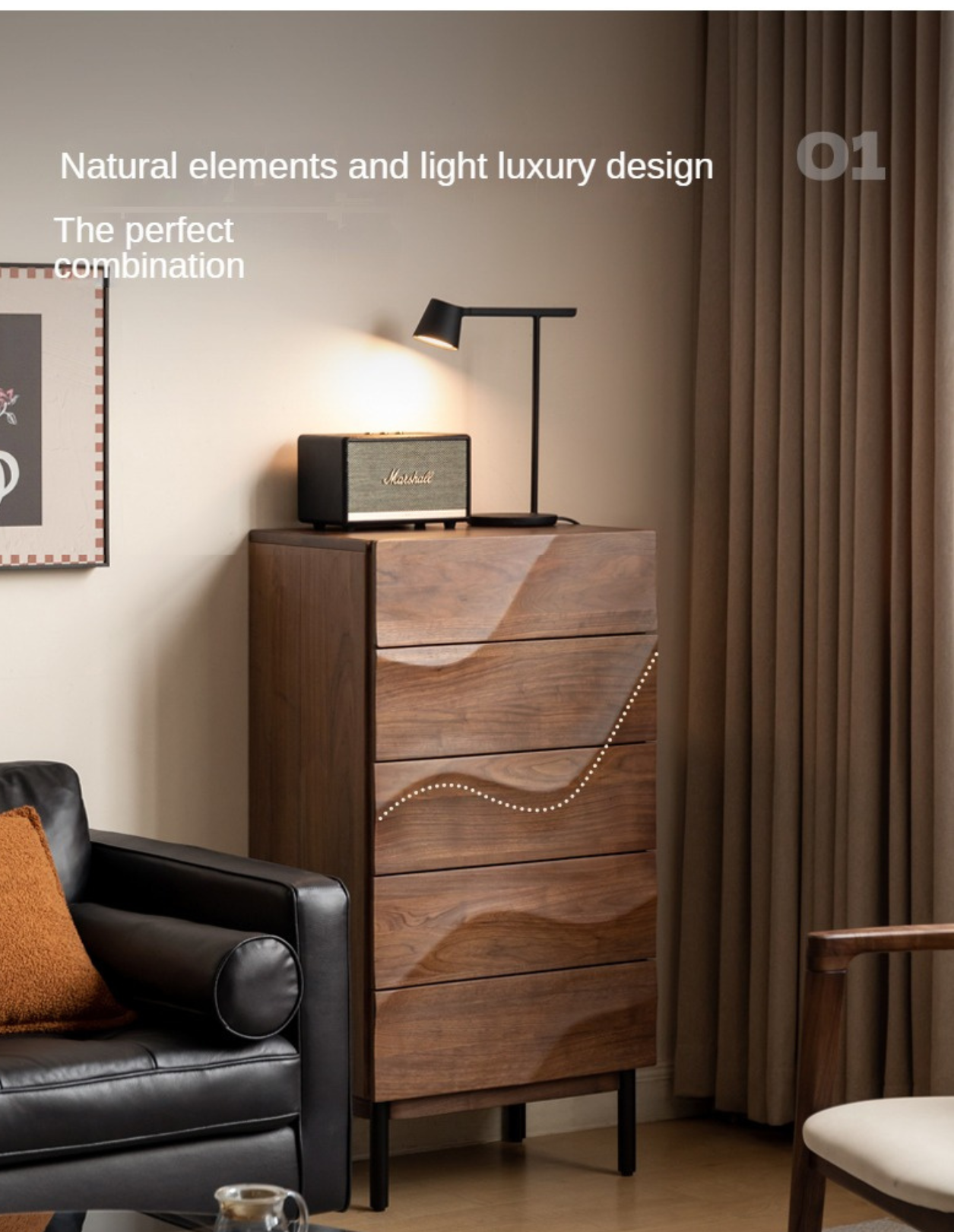Black Walnut Solid Wood Wave Nightstand - Modern Bedroom Side Table with Drawer for Storage | Perfect for Bedside, Living Room, or Office Use