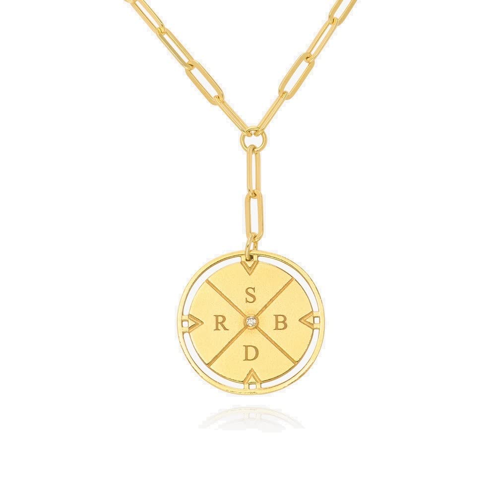 Oak & Luna Personalized Engraved Compass Necklace with Diamond - Custom Initial Pendant for Women - Birthday, Mother's Day, Christmas Gift - Perfect for Travel Lovers & Outdoor Adventures