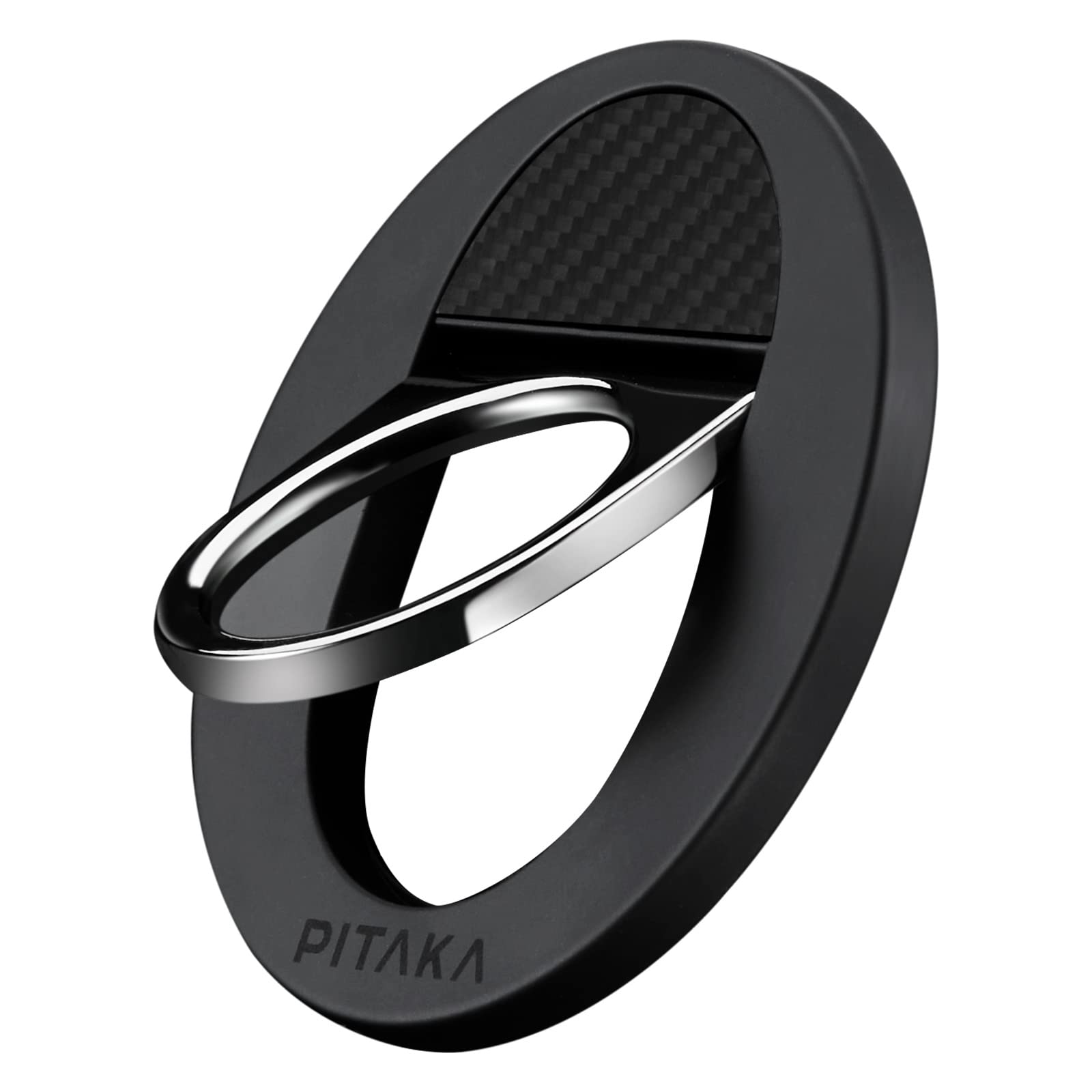 PITAKA MagEZ Grip 2 Magnetic Phone Ring Holder - Compatible with iPhone 15/14/13/12 Magsafe, Adjustable Finger Grip, Premium Aramid Fiber Case Accessory (Black/Grey) - Perfect for One-Hand Use, Gaming, and Secure Phone Handling