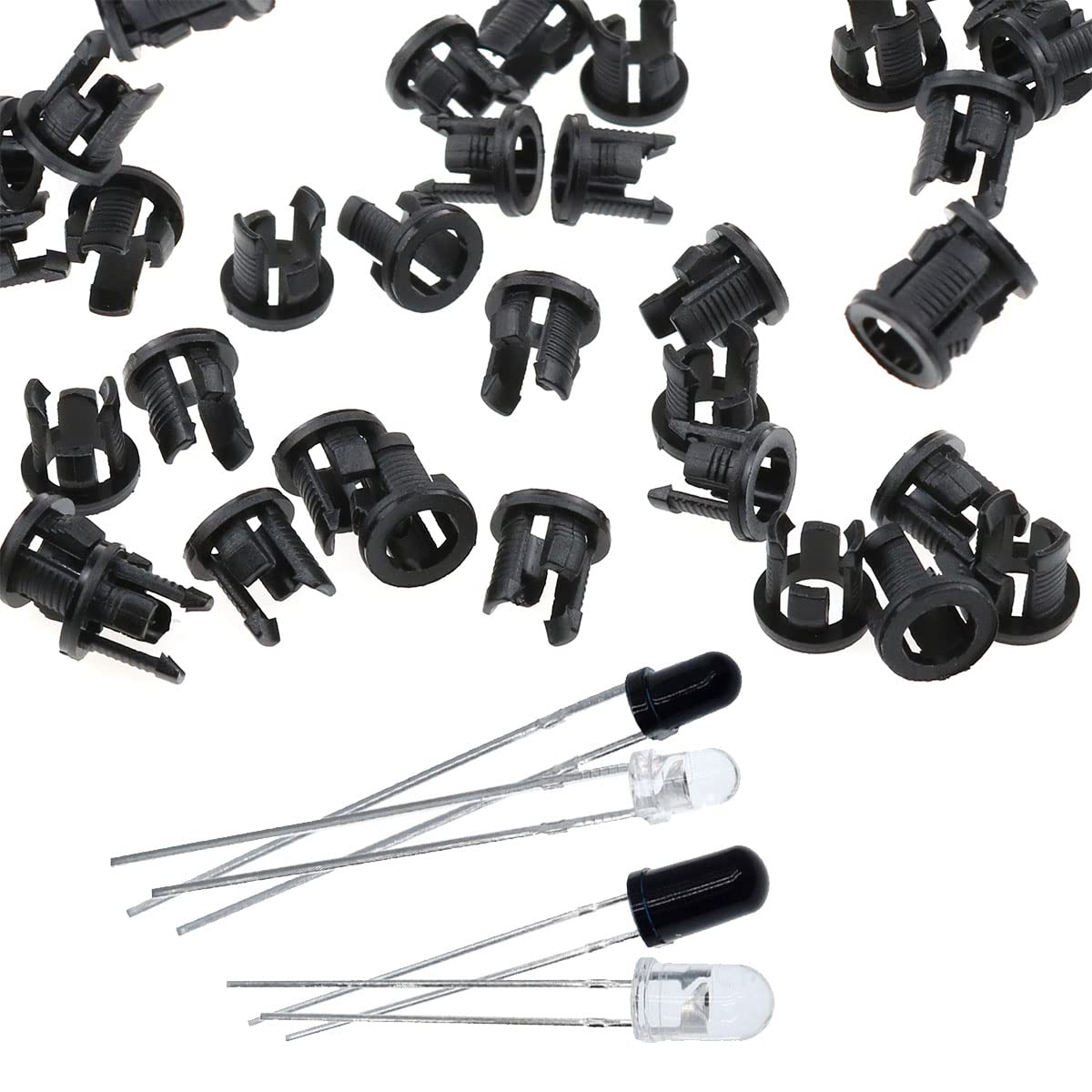 AYLIFU 100Pcs Black Plastic 5mm LED Lamp Holder Clips - Light Emitting Diode Bracket for Panel Installation - Durable Plastic LED Mounting Clips (5mm) - Perfect for DIY Lighting Projects, Home Decor & Electronic Repairs