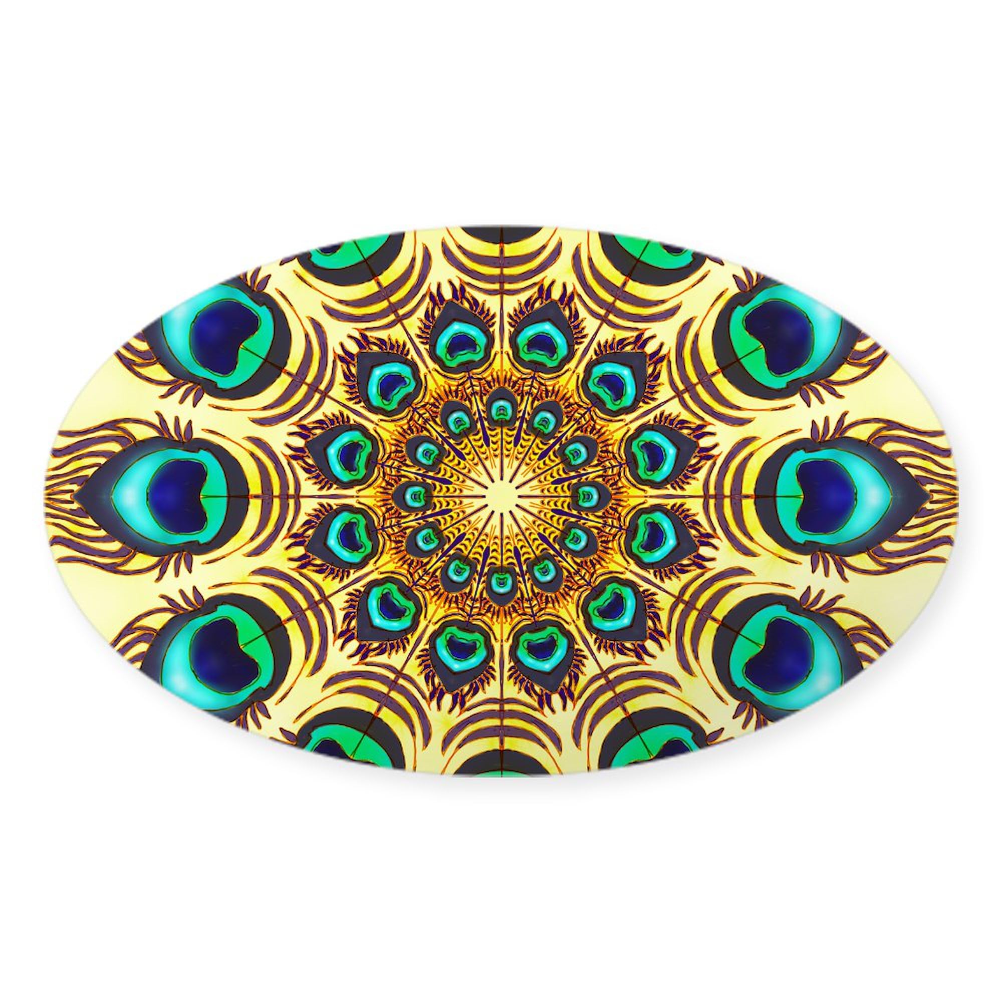 Peacock Feathers Sticker for Cars & Laptops - Oval Bumper Decal