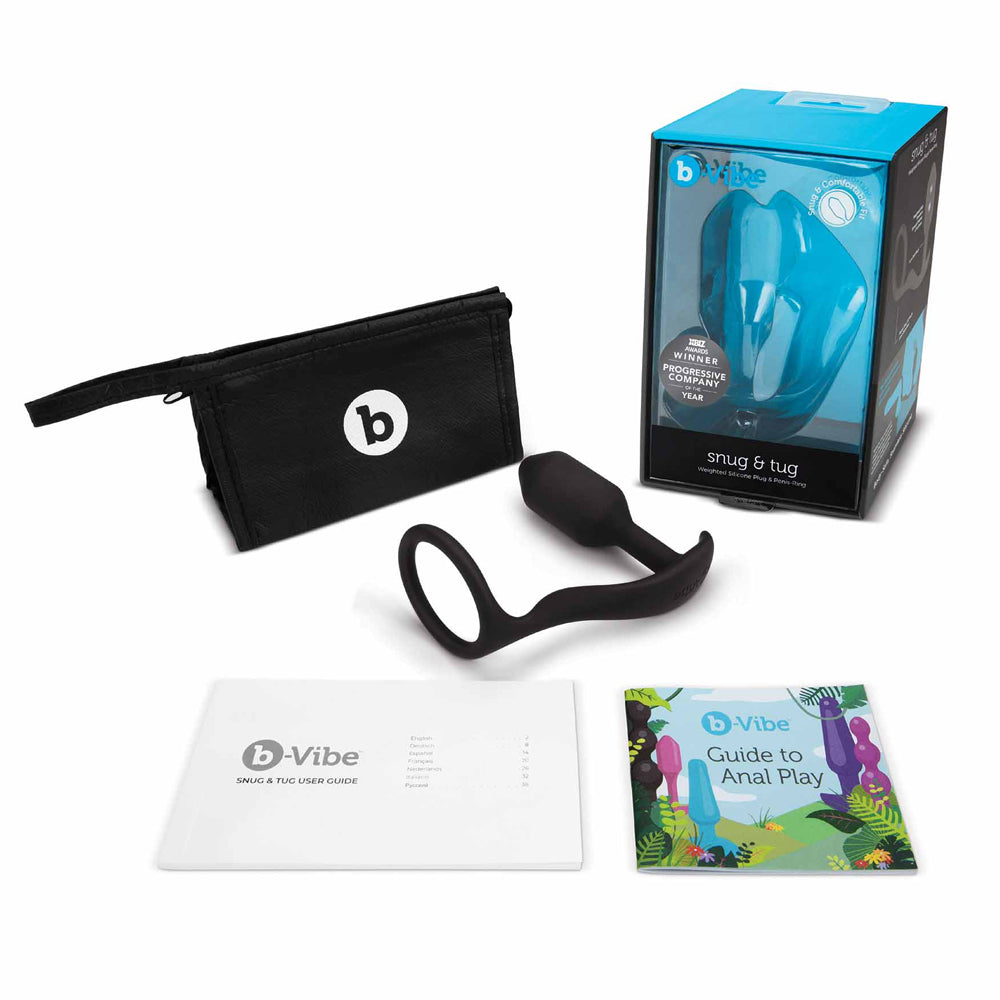 B Vibe XL Vibrating Snug & Tug Weighted Anal Plug & Penis Ring - Dual Stimulation for Enhanced Pleasure | Perfect for Couples Play & Solo Exploration