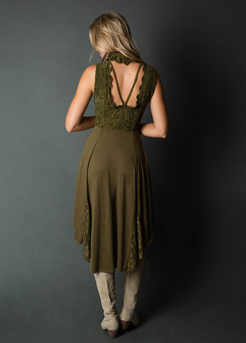 Layana Women's Olive Green Casual Dress - Flowy Midi Dress for Summer, Beach, and Outdoor Activities