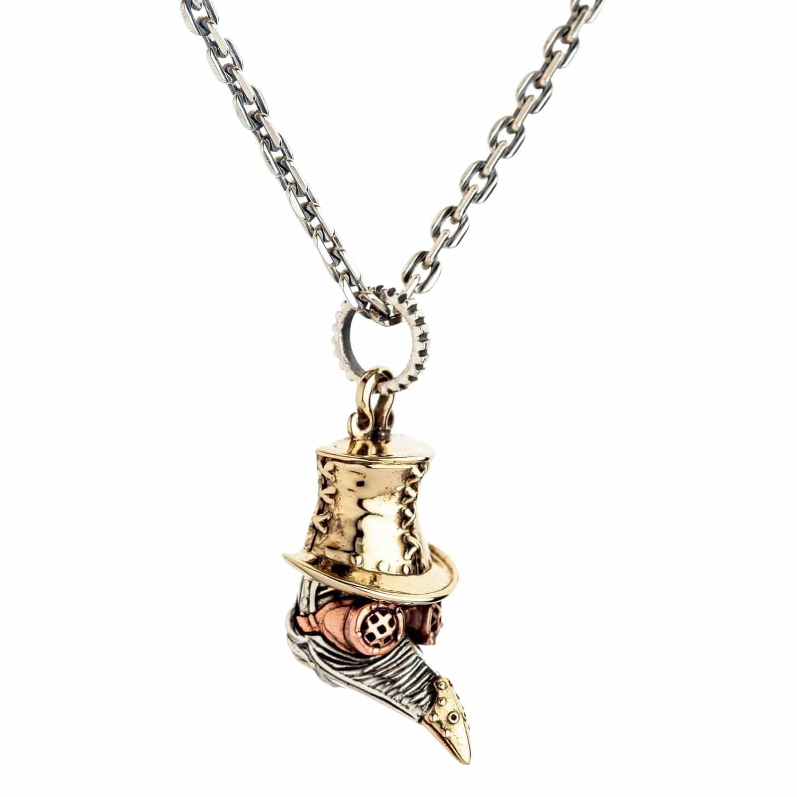Steampunk Plague Doctor Bird Beak Mask Sterling Silver Gothic Pendant Necklace - Vintage Gothic Jewelry for Cosplay, Halloween & Alternative Fashion