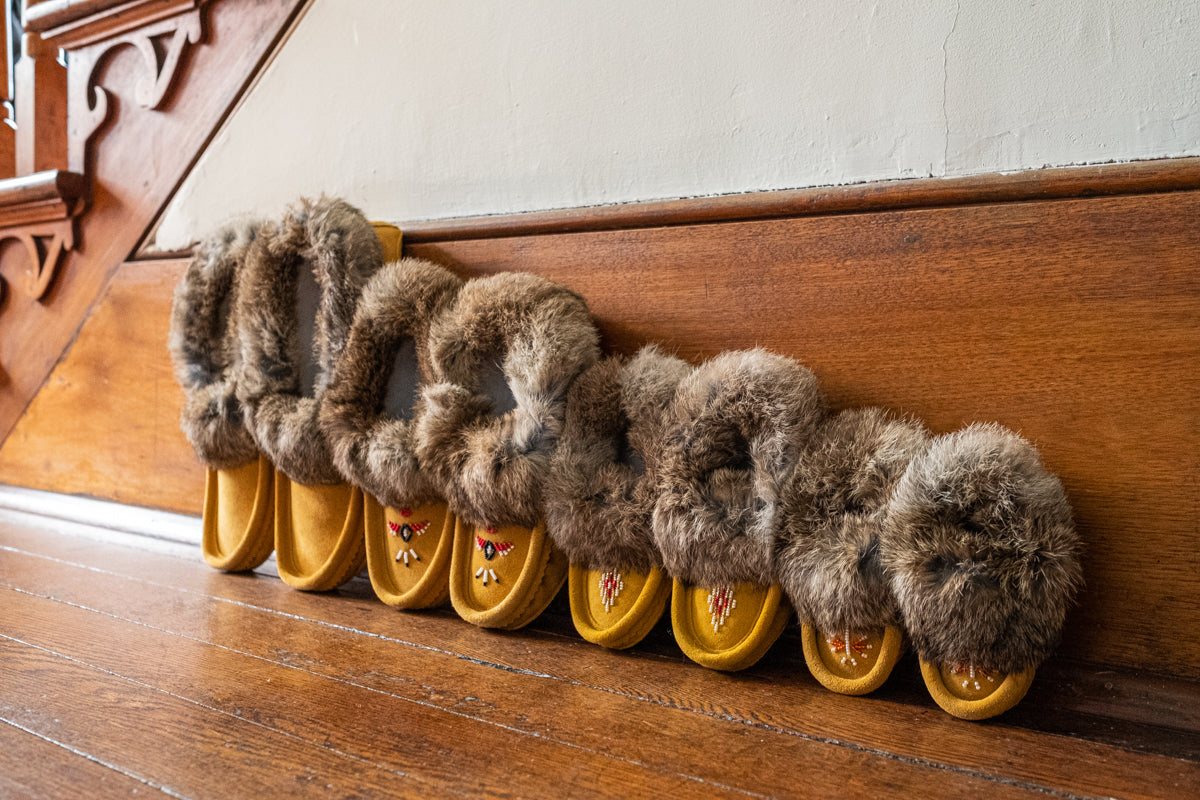 Women's Soft Rabbit Fur Thunderbird Beaded Moccasins - Comfortable Native American Style Slippers for Winter Indoor/Outdoor Wear