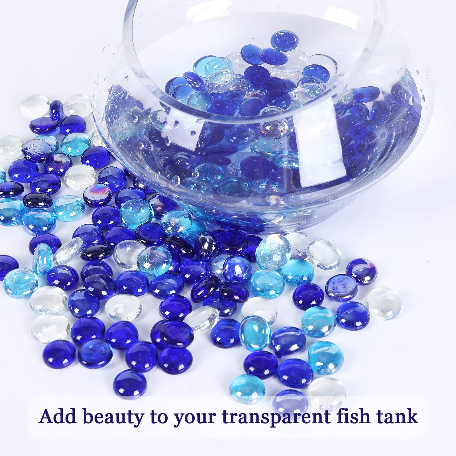 5LB Fire Glass Beads - Flat Glass Marbles for Fire Pit & Fireplace, Vase Filler, Aquariums, Hydroponics - Blue Mixed Gems for Home Decor, Christmas DIY Crafts & Outdoor Entertaining