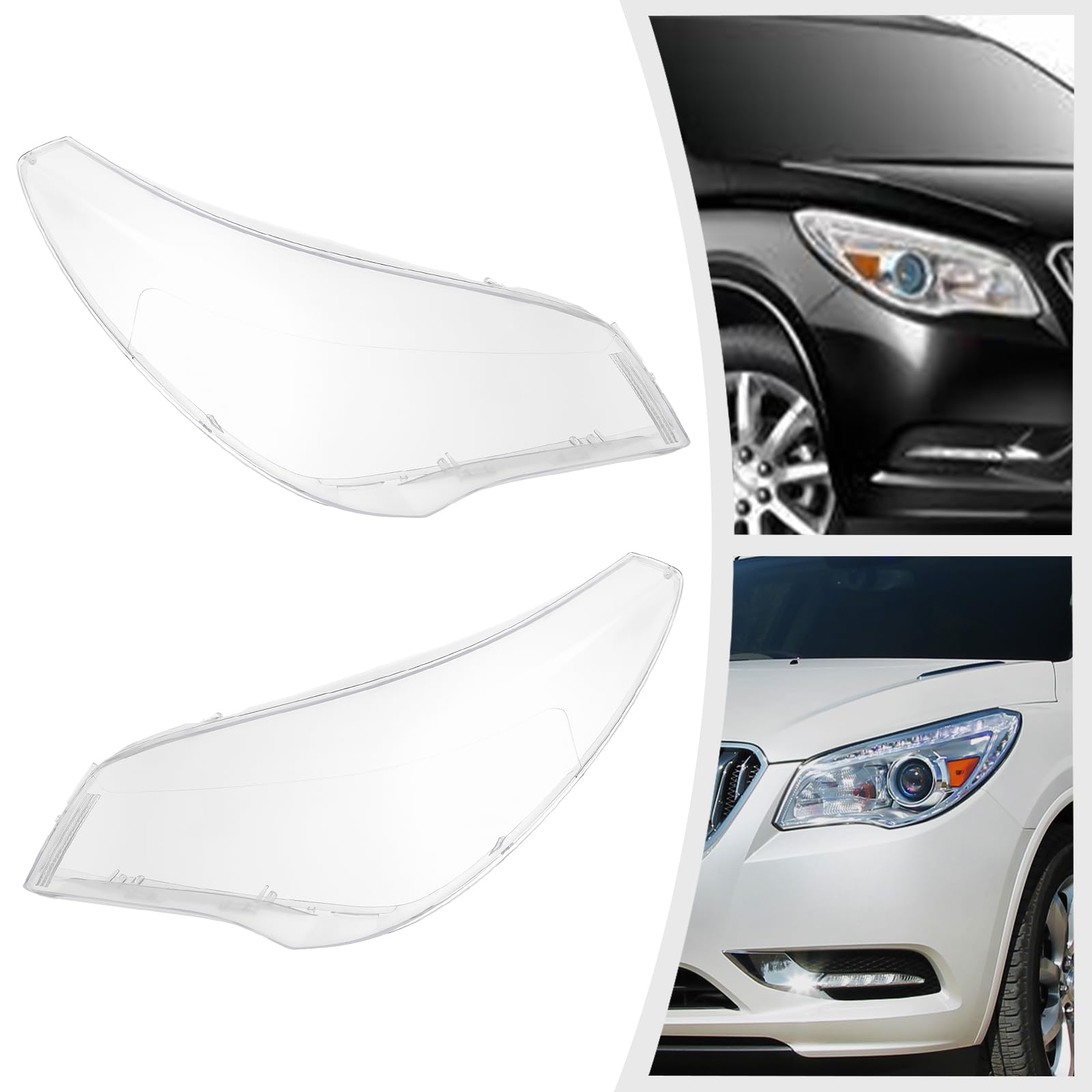 2013-2017 Buick Enclave Replacement Headlight Lens Covers - Pair of Left & Right Front Clear Lenses - Perfect for Night Driving and Foggy Conditions
