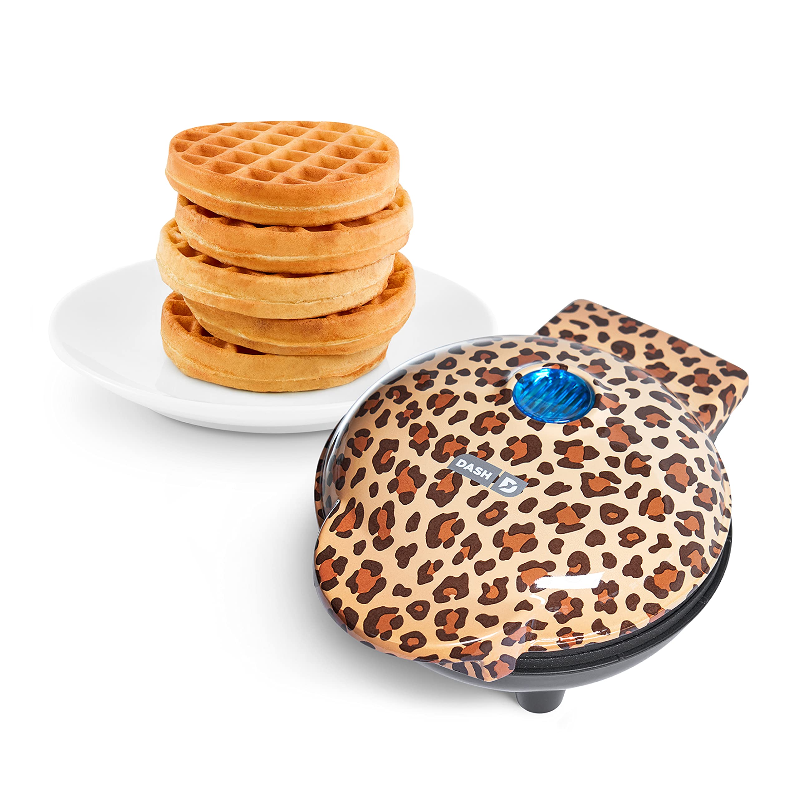 DASH Mini Waffle Maker for Individual Waffles, Hash Browns & Keto Chaffles - 4 Inch Non-Stick Electric Waffle Iron with Easy Clean Surface - Compact Waffle Machine for Breakfast, Snacks & Keto Diet (Orange Leopard Print)