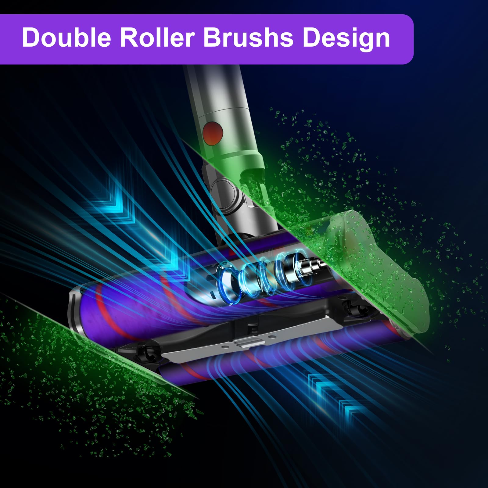 28KPa Powerful Cordless Stick Vacuum Cleaner with Dual Roller - 360° Flexible Glides, 45min Runtime, Lightweight Rechargeable for Pet Hair & Hard Floors | Perfect for Home Cleaning & Pet Owners