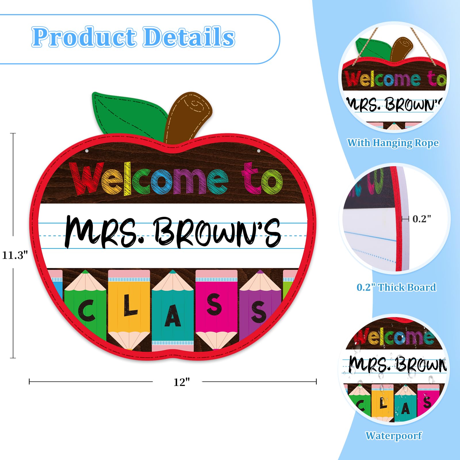 Personalized Apple-Shaped Welcome Sign for Classroom Door - 11.3