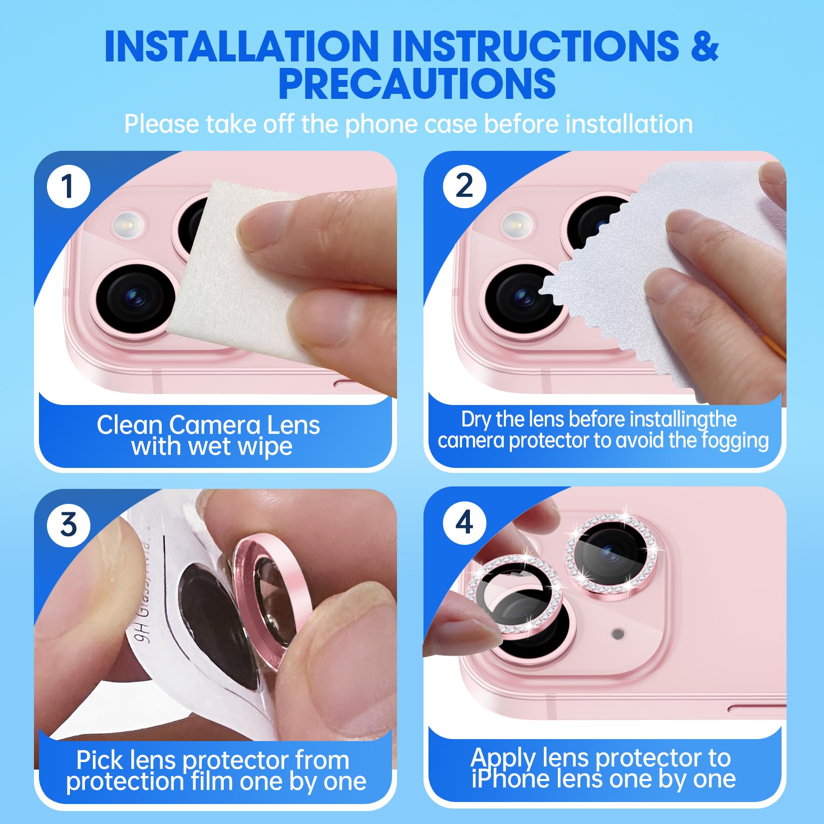 Xfilm iPhone 15/15 Plus Camera Lens Protector - 9H Hardness Scratchproof Metal Diamond Ring Cover | Stylish Bling Accessory | Case Friendly (Pink Diamond) | Perfect for Daily Use, Travel & Photography Protection