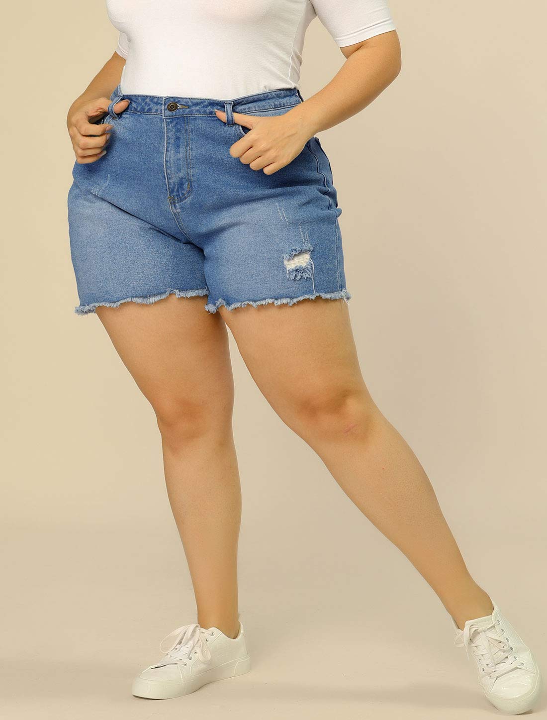 Agnes Orinda Women's High Waisted Ripped Stretchy Plus Size Denim Shorts - Summer Jean Shorts for Casual Outfits, Beach & Street Style