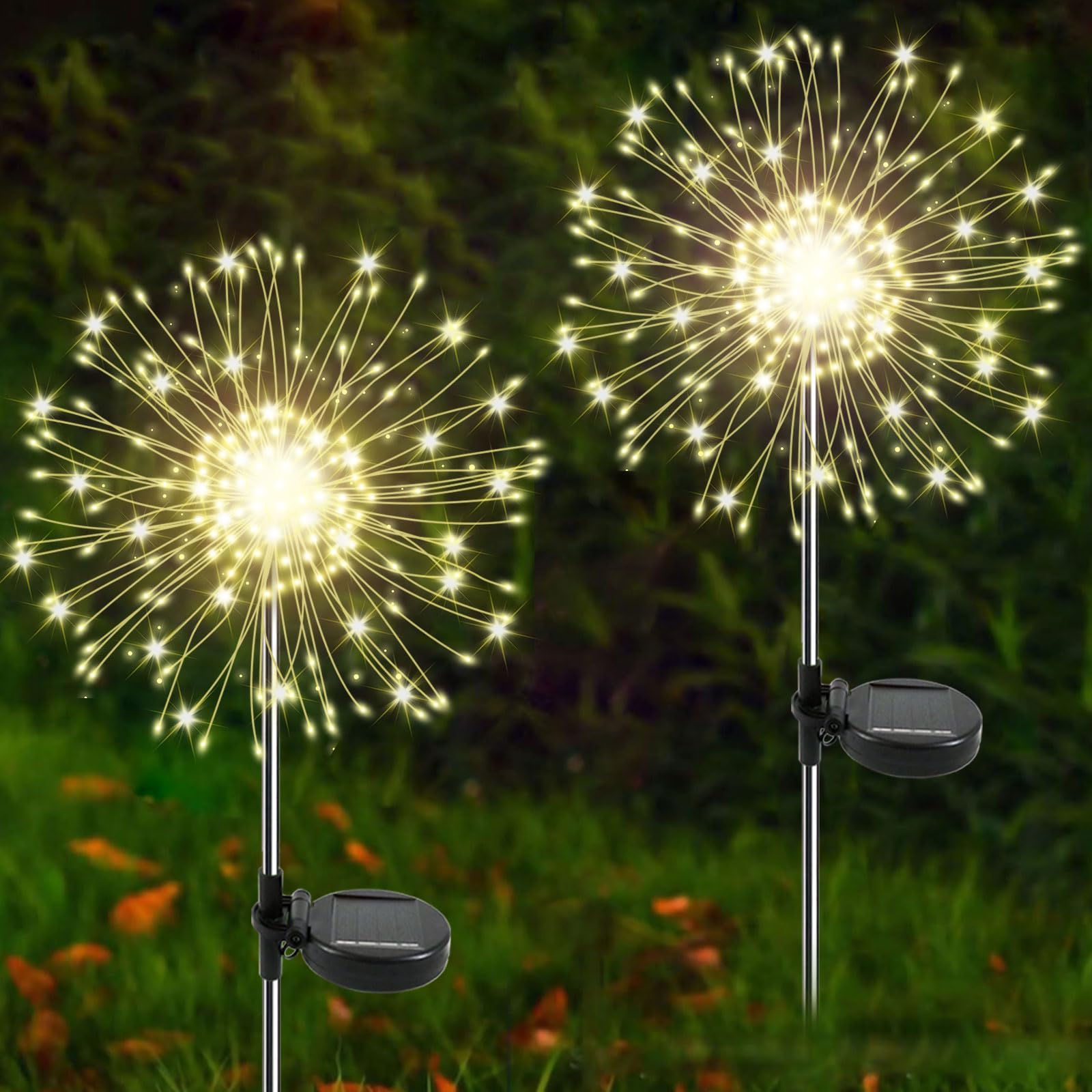 120 LED Solar Garden Lights Outdoor, 2 Pack Waterproof Twinkling Firework Lights - 2 Modes (Warm White) for Yard, Pathway & Garden Decor | Perfect for Patio, Lawn, Walkway & Landscape Lighting at Night