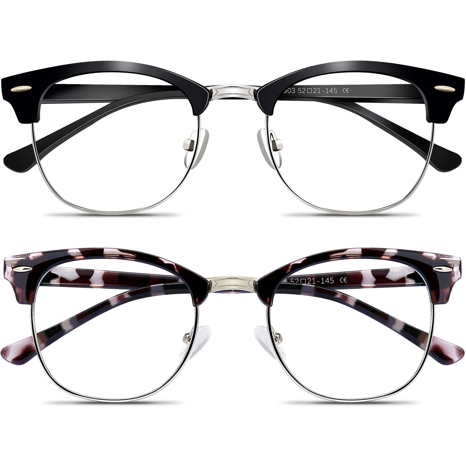 BOSSWIN Blue Light Blocking Glasses - Fashion Round Half Frame Computer Gaming Glasses for Men & Women - Reduce Eye Strain for Work, Gaming, Reading & Watching TV
