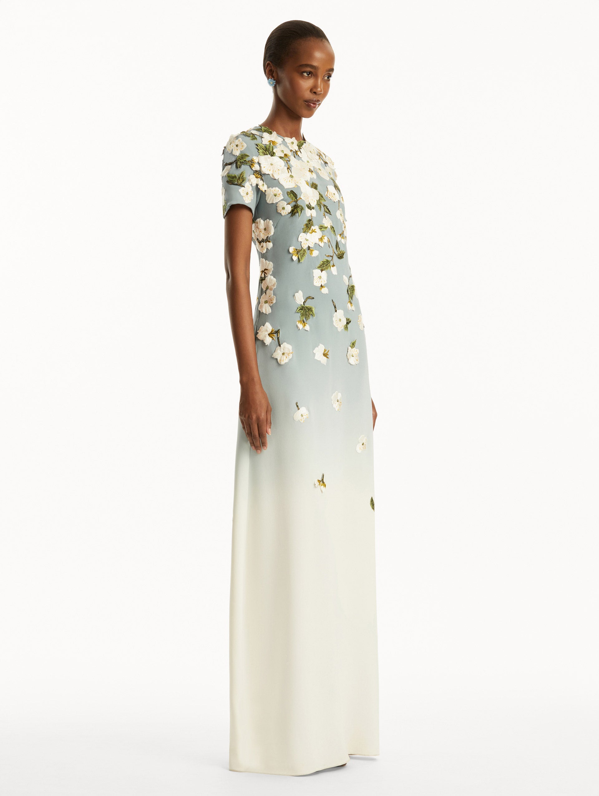 Elegant Ombré Cherry Blossom Gown - Flowy Long Dress for Women, Perfect for Weddings, Prom & Special Occasions