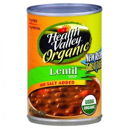 Health Valley Organic Lentil Soup - No Salt Added, 15oz Cans (Pack of 12) | USDA Certified Organic, Vegan & Gluten-Free | Perfect for Quick Lunches, Camping & Emergency Food Storage