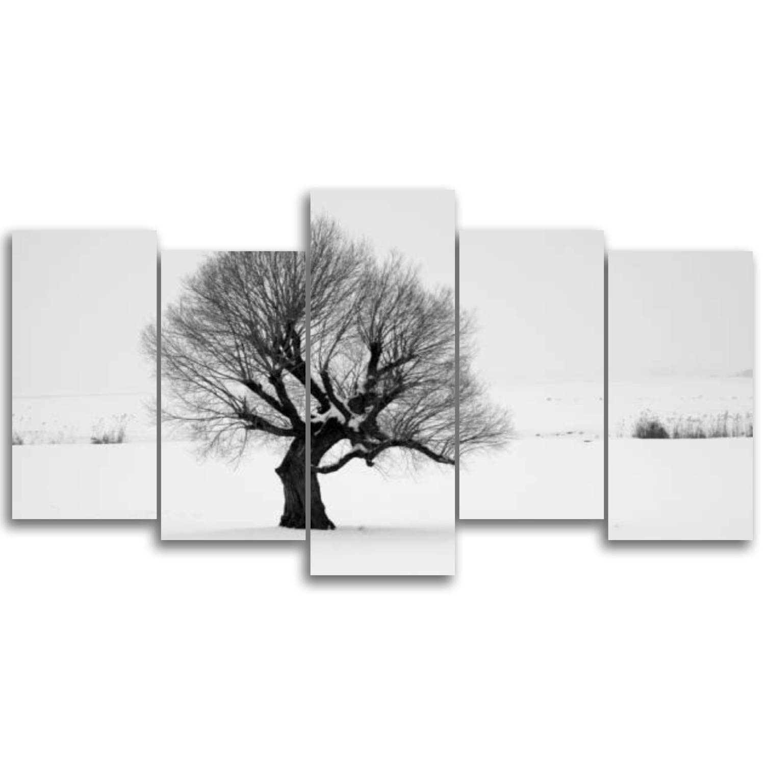Winter Tree Canvas Wall Art - 5 Panel Abstract Painting Prints for Living Room & Bedroom Decor | Modern Home Wall Decor for Cozy Winter Atmosphere