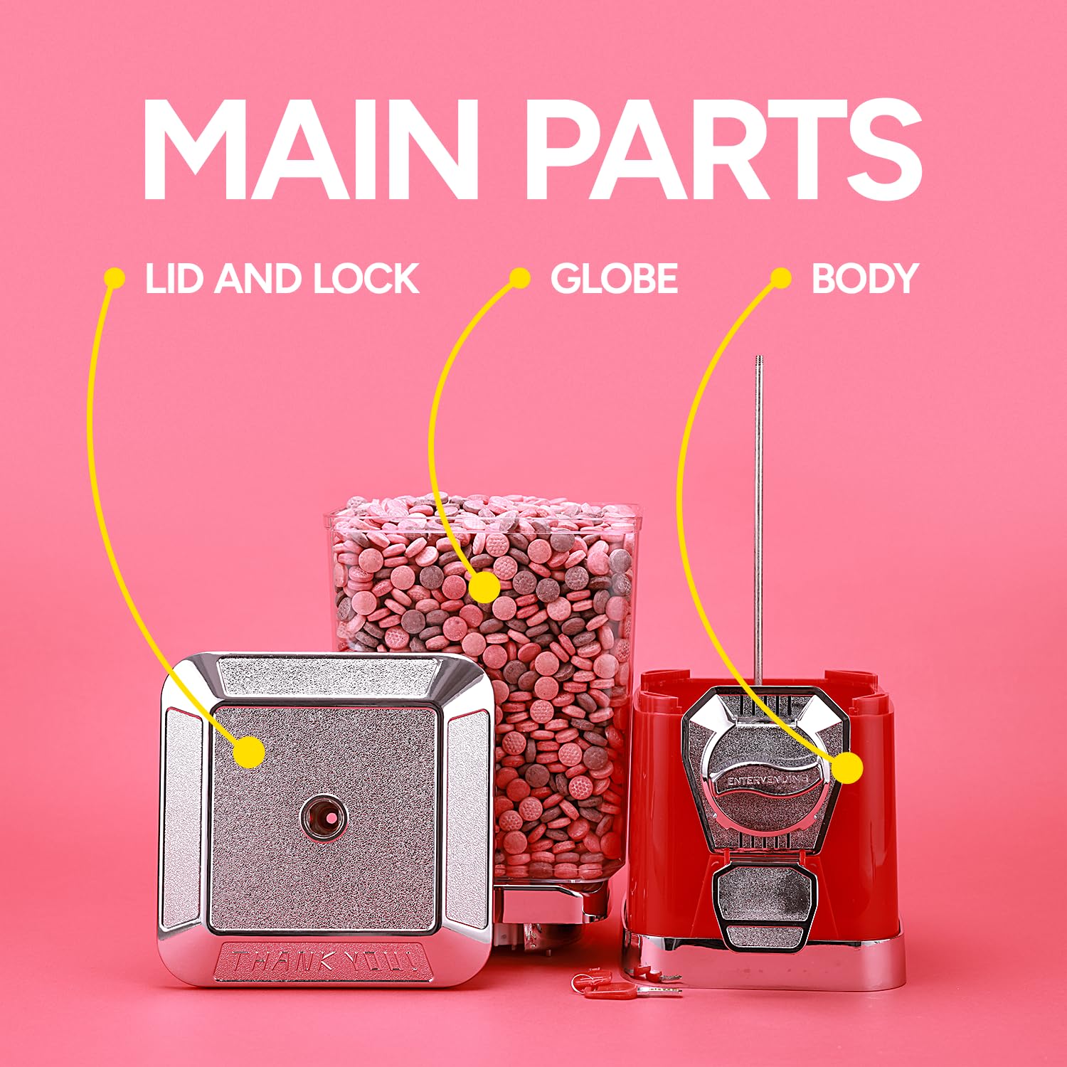 Premium Gumball Machine for Kids & Adults - Bubble Gum Vending Machine for Candy, Bouncy Balls, Capsules & Small Toys - Perfect for Birthday Parties, Arcades & Retail Stores