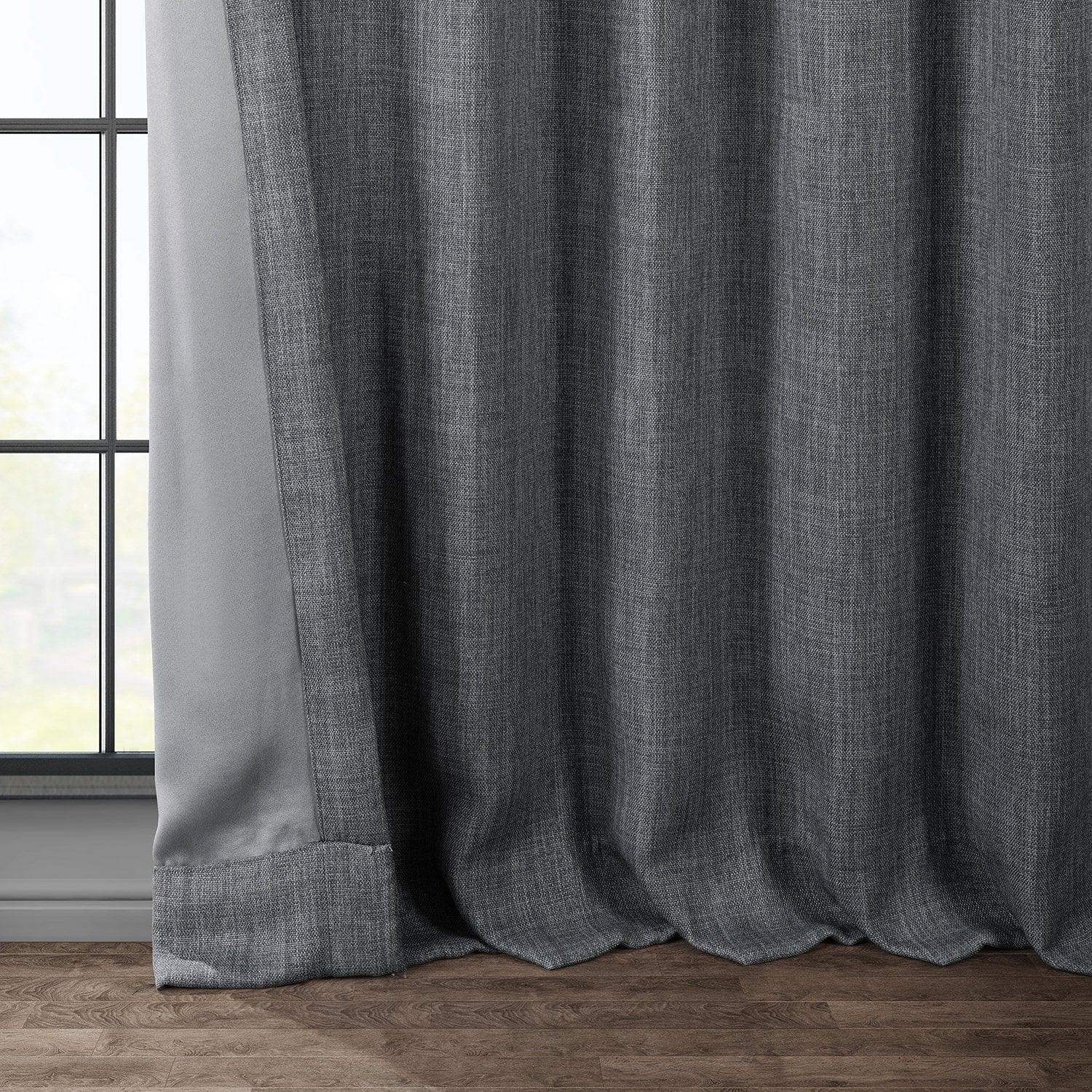 Black Textured Faux Linen Blackout Curtains for Bedroom - Noise Reducing & Thermal Insulated Window Drapes for Living Room, Nursery & Home Theater