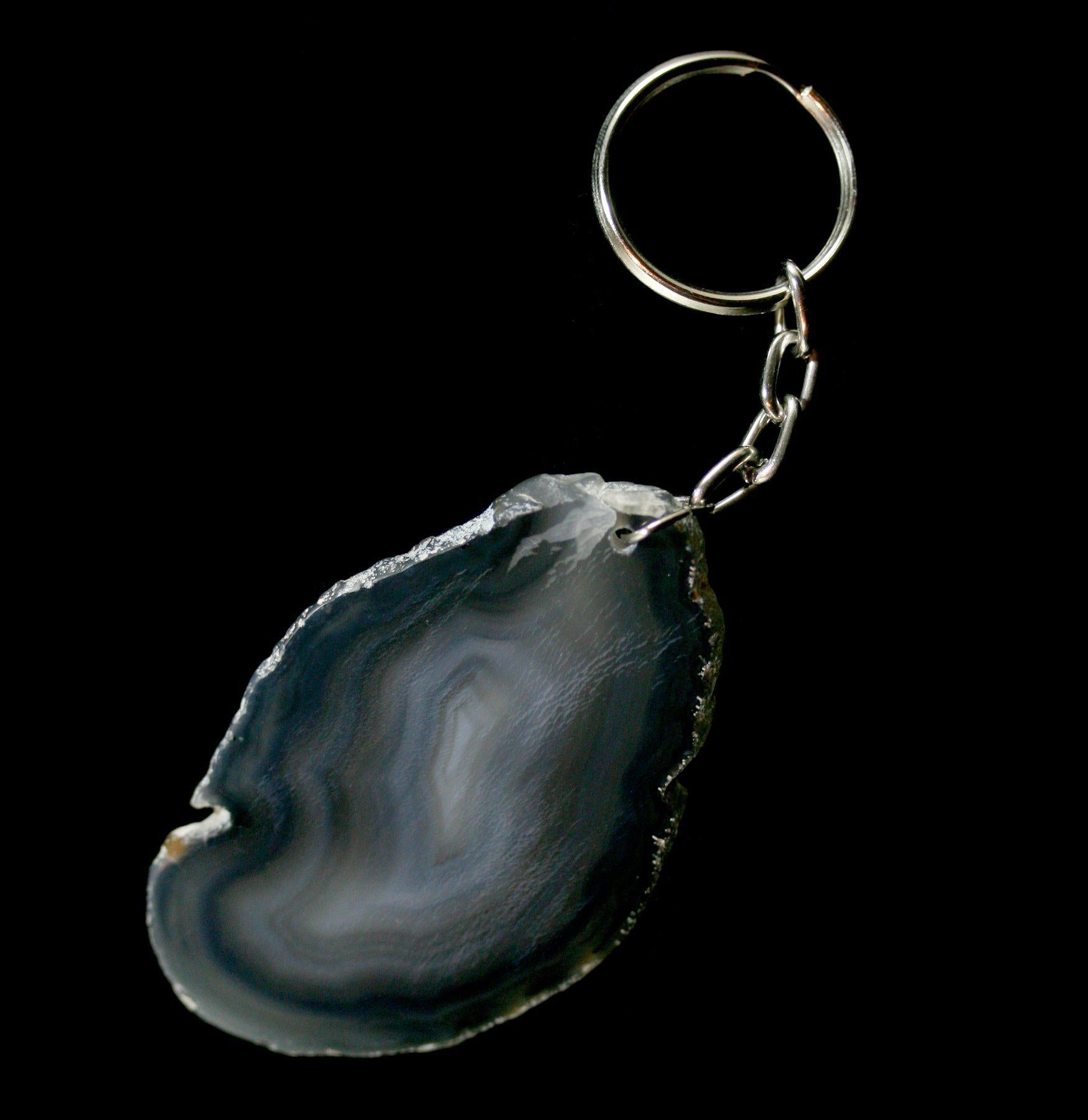 Natural Agate Slice Keychain with Handmade Leather Strap - Unique Crystal Gemstone Gift for Women & Men - Perfect for Home Decor, Jewelry Making & Spiritual Healing
