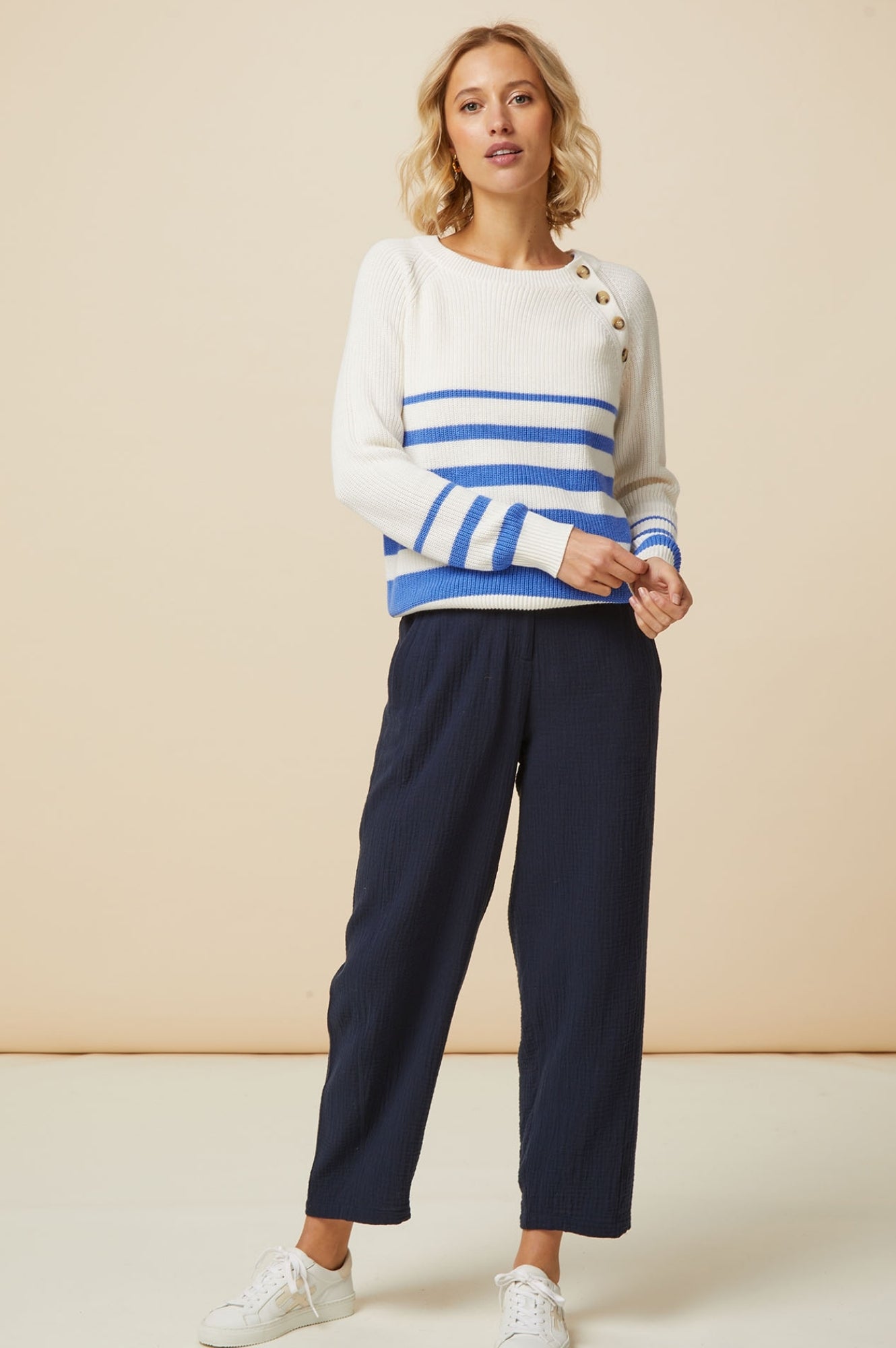 Libby Cheesecloth Trousers for Women - Navy Blue Linen Pants | Comfortable Summer Casual Wear for Beach, Travel & Everyday Outfits