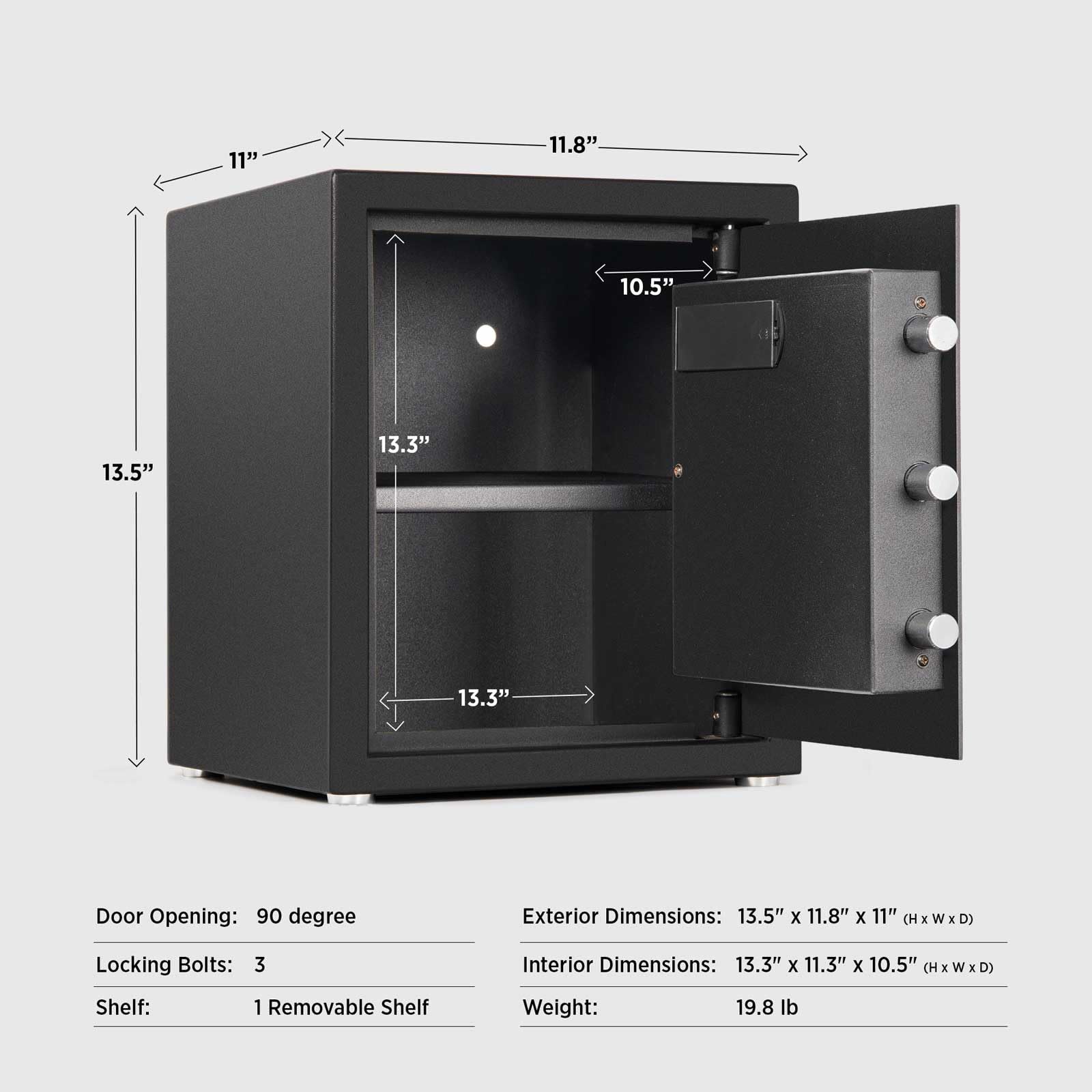 Digital Keypad Lock Box - 1.3 Cubic Feet Small Security Safe for Money, Jewelry, Documents & Guns | Fireproof Home & Office Safe with Removable Shelf | Ideal for Hotels, Businesses & Personal Storage (Black)