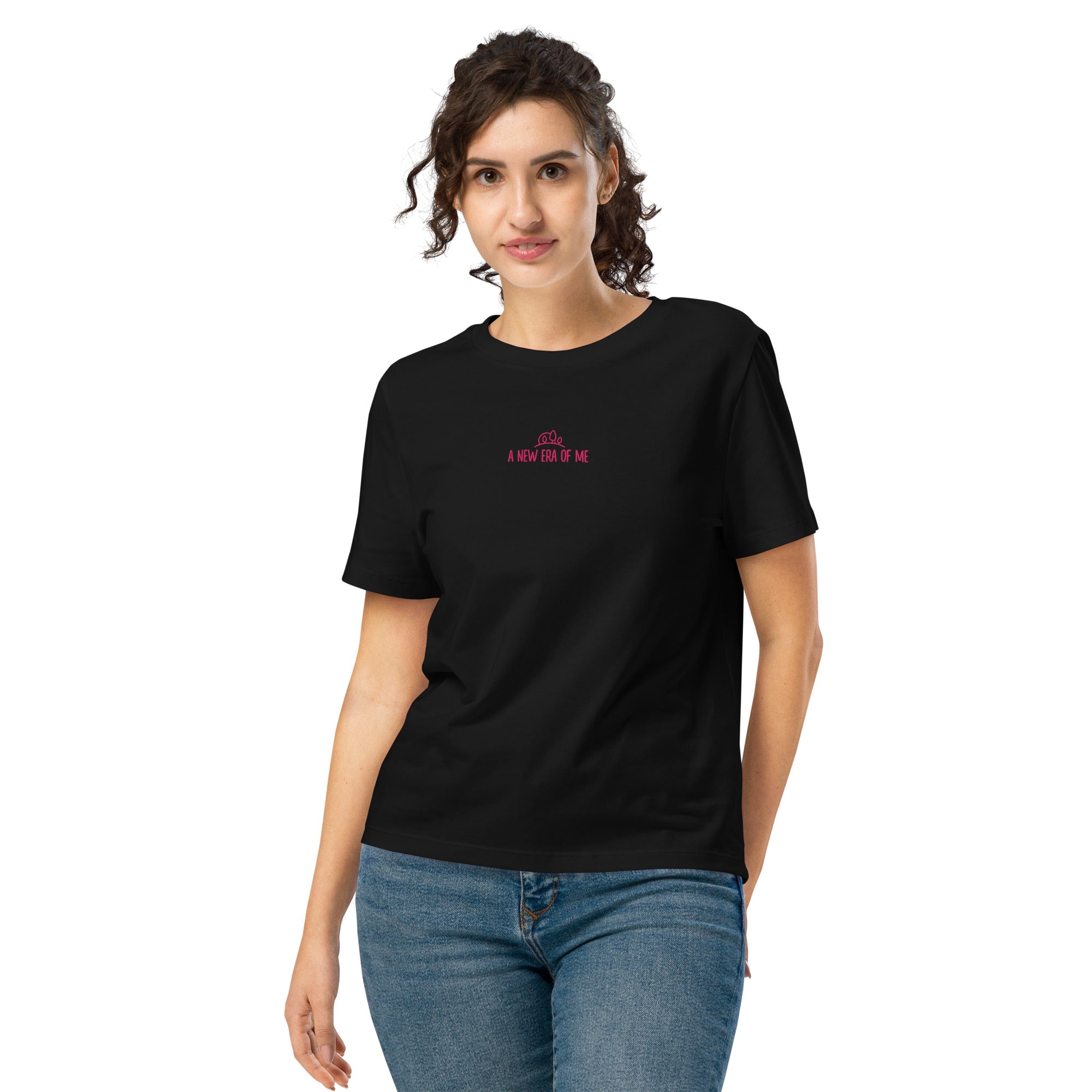 Women's Organic Cotton Embroidered Tee - Soft Comfortable Crewneck T-Shirt for Casual Wear & Everyday Outfits