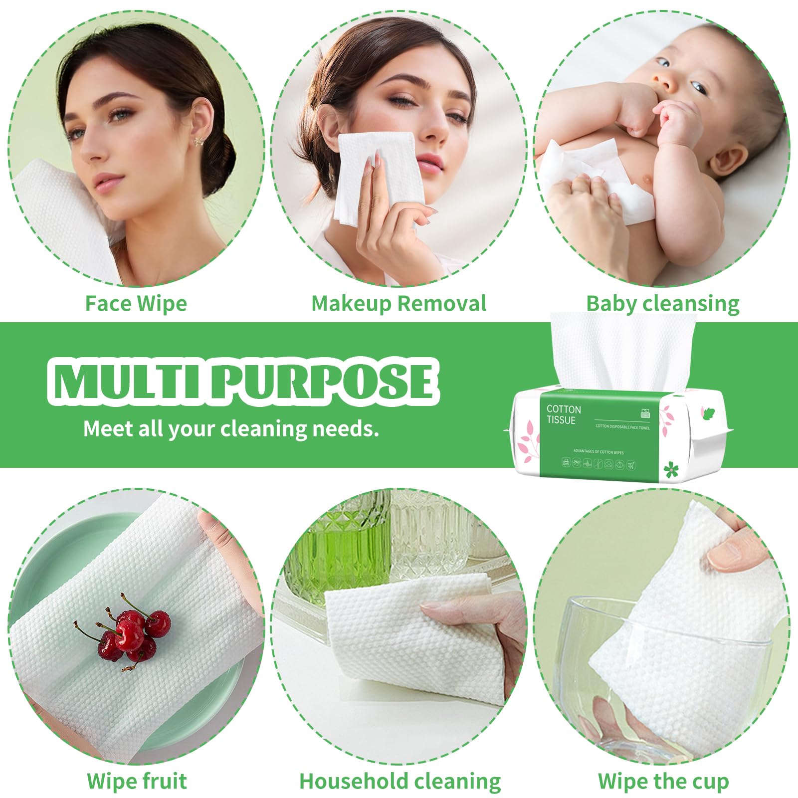 Biodegradable Disposable Face Towels - 100 Count Soft Cotton Dry Wipes for Gentle Facial Cleansing & Drying | Perfect for Travel, Gym, and Daily Skincare Routine
