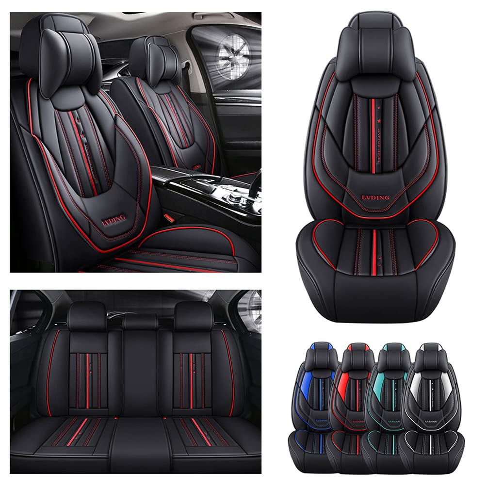 Premium PU Leather Car Seat Covers for Volkswagen Tiguan 2009-2019 - Waterproof, Wear-Resistant Front & Rear Seat Protectors with Headrest Cushions (Sporty Black) | Perfect for Road Trips, Daily Commutes & Family Protection