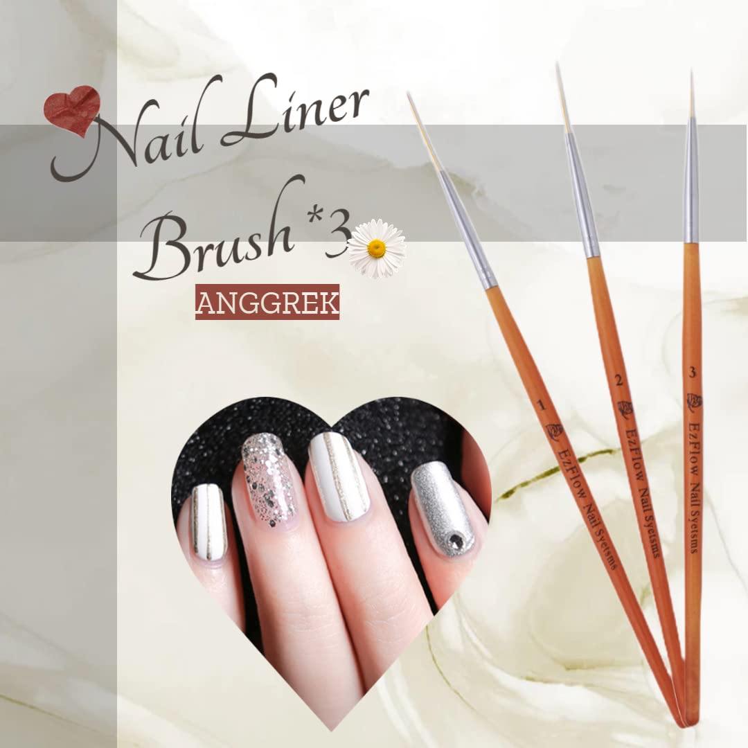 Winstonia 3Pcs Nail Art Brush Set - Professional Liner, Dotting & Drawing Tools for DIY Nail Designs | Perfect for Salon, Home Manicures & Creative Nail Art