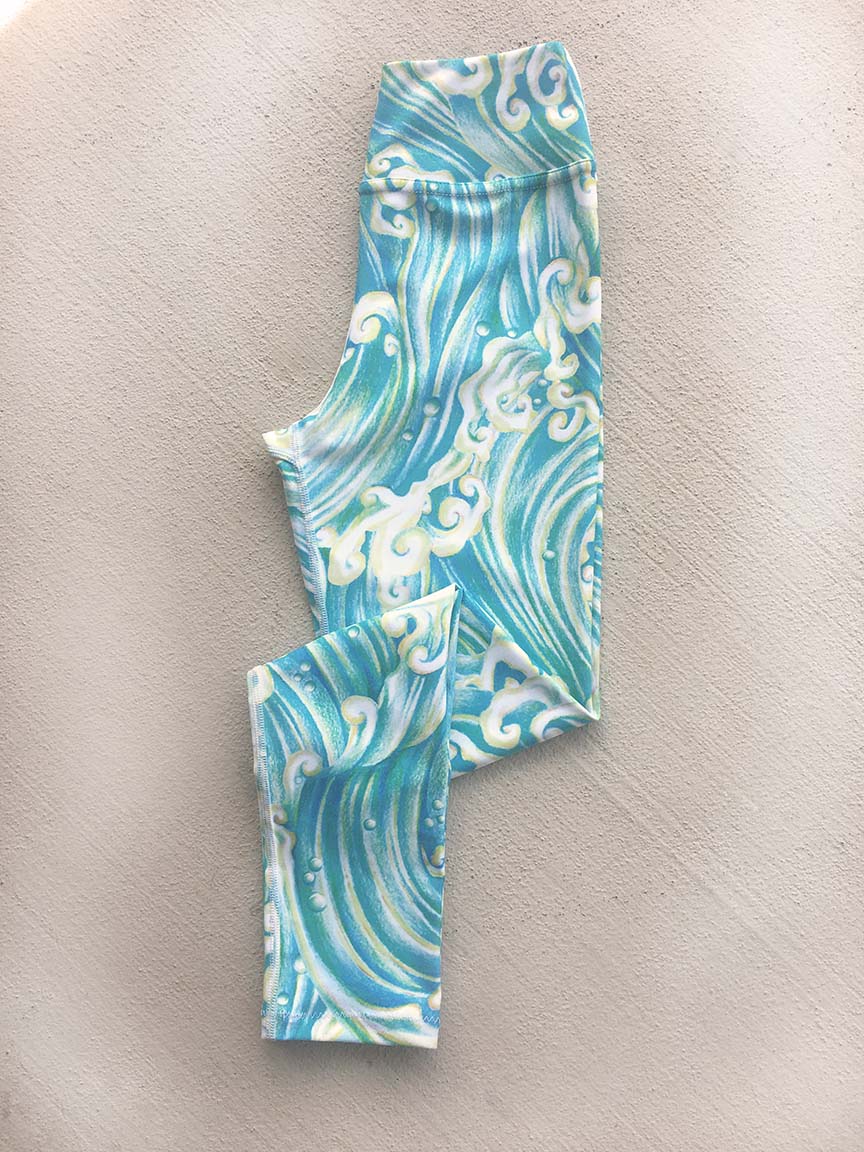 Hannah Mermaid Yoga Leggings with Golden Wave Design - High Waisted Workout Leggings for Women - Perfect for Yoga, Gym, Running and Beach Wear
