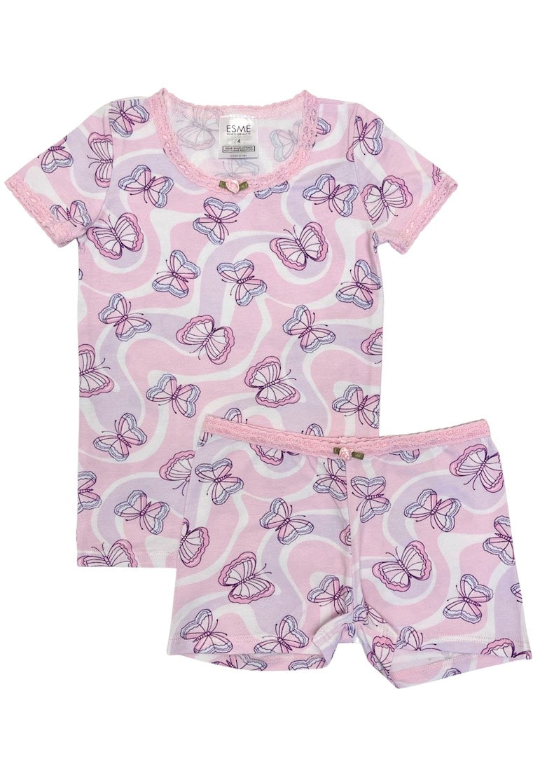 Groovy Butterfly Short Sleeve Pajama Set for Women - Soft & Comfortable Sleepwear for Summer Nights, Lounge Wear, and Relaxation at Home