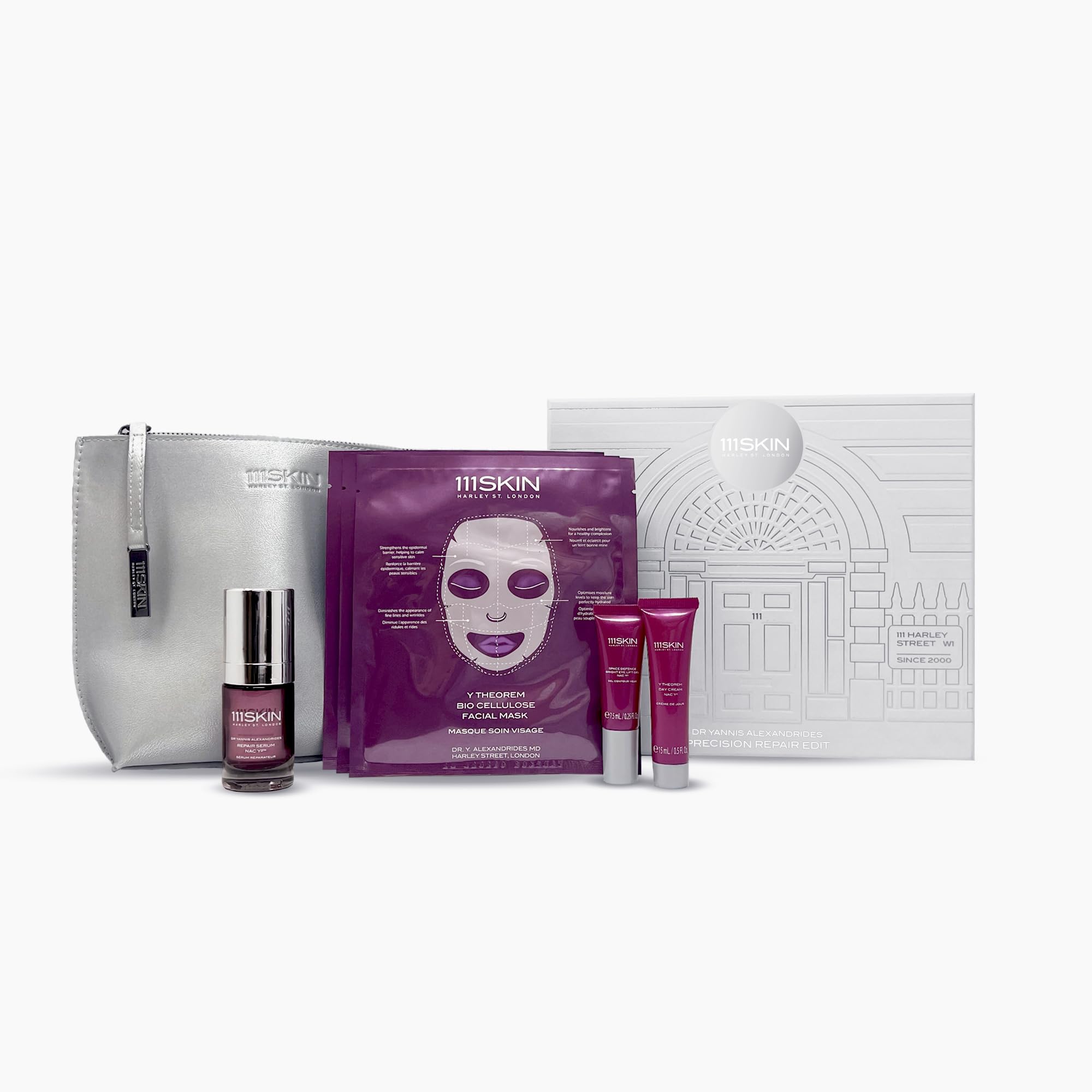 111Skin Precision Repair Edit Gift Set - 7 Piece Skincare Bundle with Eye Lift Gel NAC Y2, Repair Serum NAC Y2, Day Cream NAC Y2 & Bio Cellulose Face Mask | Anti-Aging, Plumping & Free Radical Defense | Perfect for Daily Skincare Routine & Luxurious Self-Care Moments