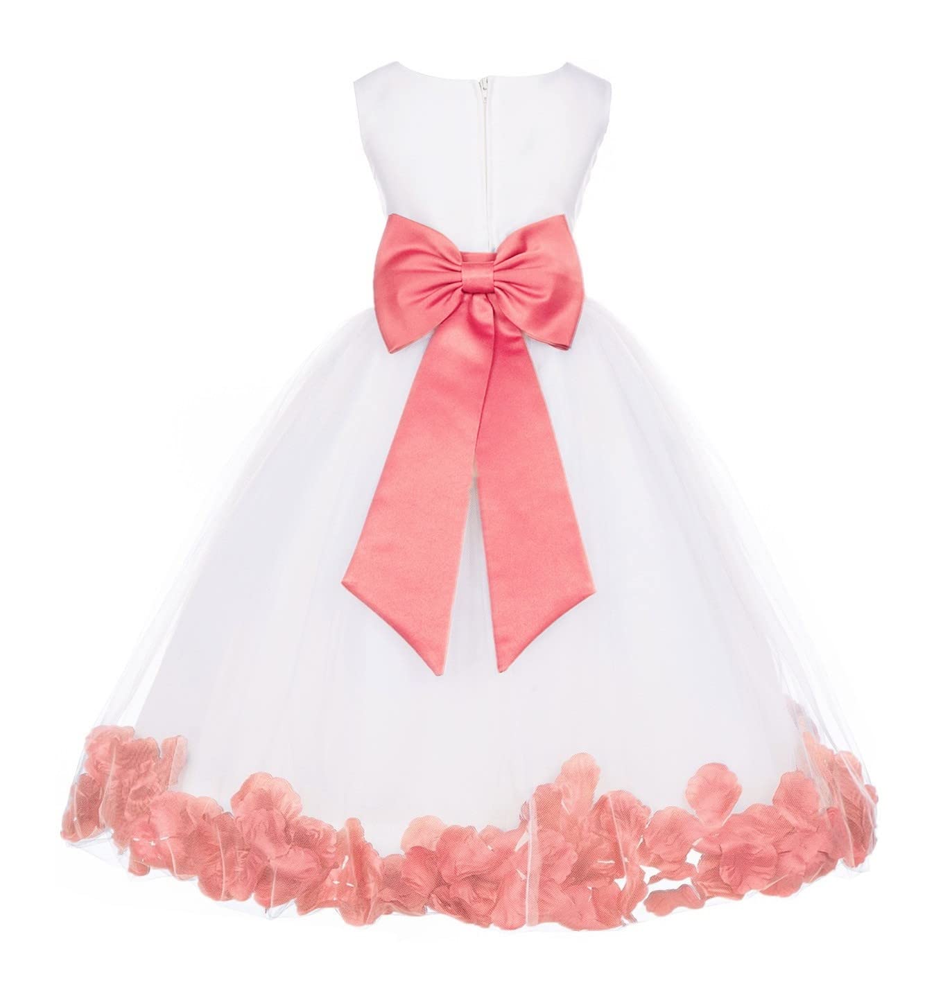White Tulle Rose Petals Flower Girl Dress - Elegant Christening Gown for Baby Girls (Style 302T, Size 8) - Perfect for Weddings, Baptisms & Special Occasions