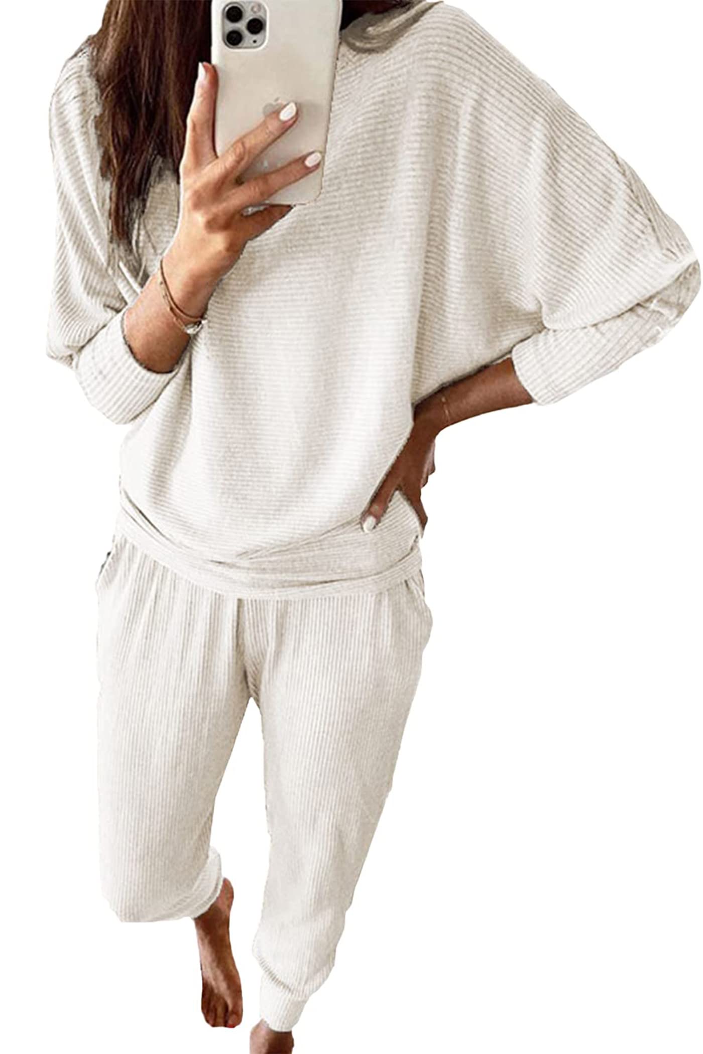 PRETTYGARDEN Women's 2-Piece Solid Color Sweatsuit Set - Long Sleeve Pullover & Pants Lounge Outfit for Casual Wear, Workout, and Home Comfort