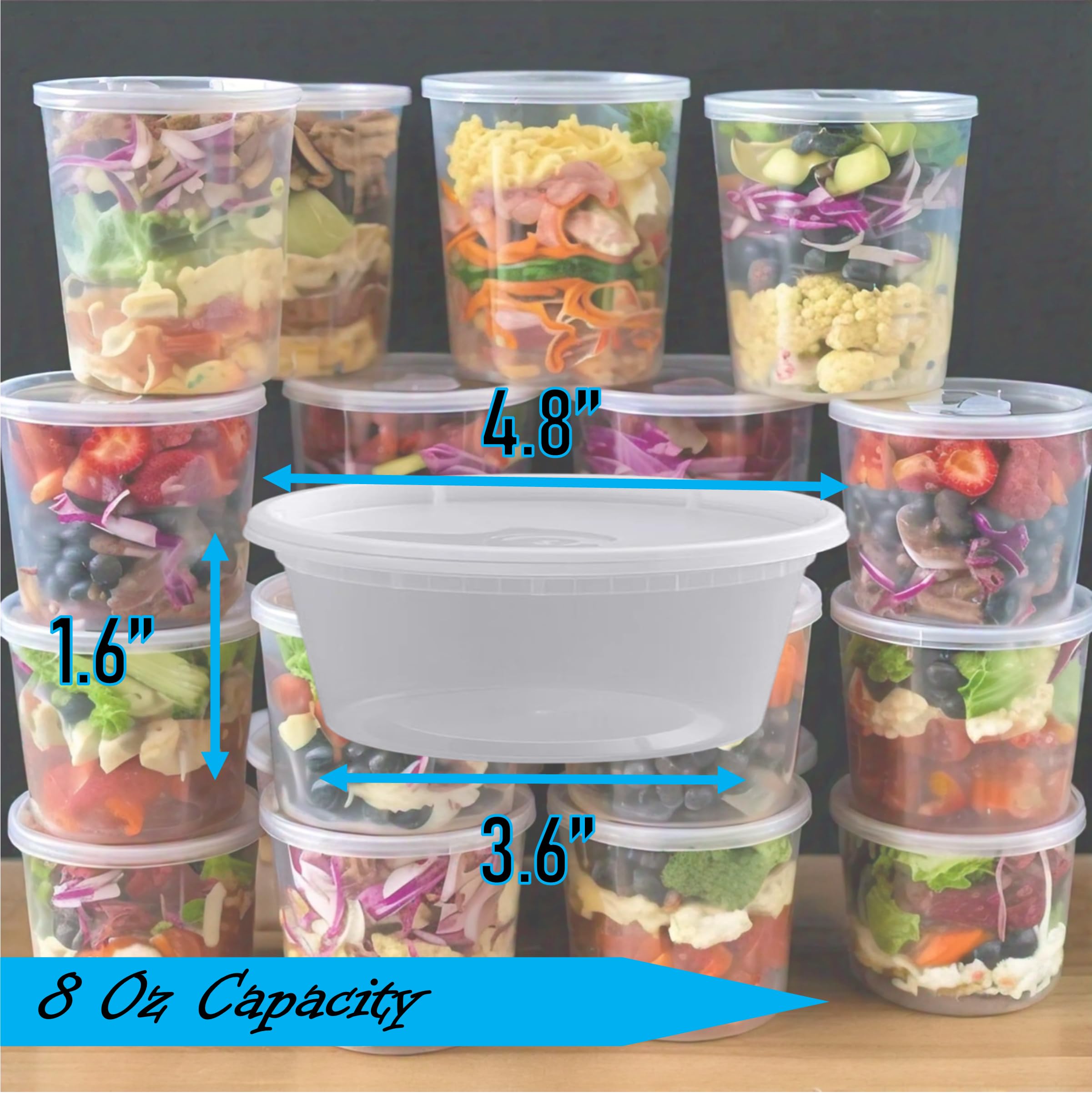 96-Pack 8 oz Clear Airtight Reusable Plastic Food Storage Containers with Lids - Microwave, Freezer & Dishwasher Safe Deli Containers for Meal Prep, Leftovers & Pantry Organization