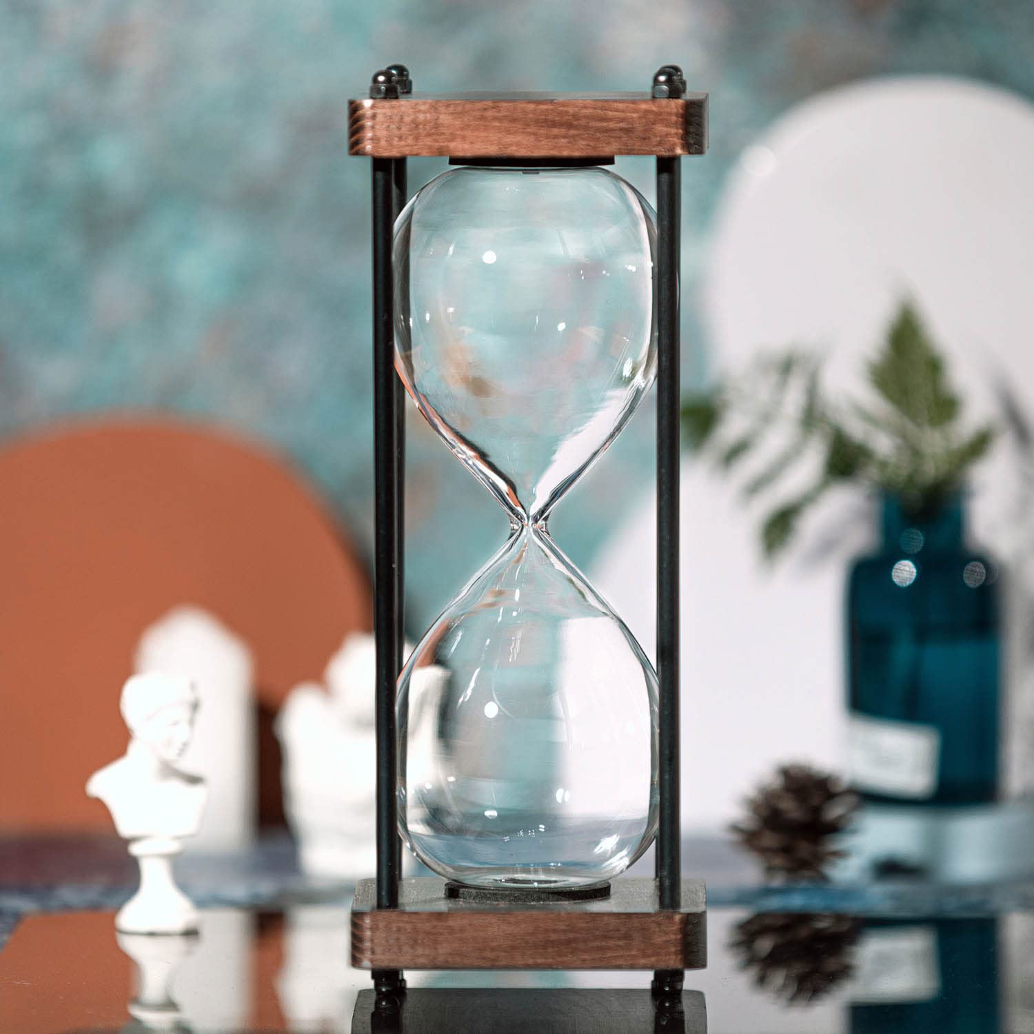 Large Fillable Hourglass Timer - Decorative Wooden Sandglass with Clear Glass for Home Office Decor | Perfect for Meditation, Yoga, Cooking & Classroom Activities