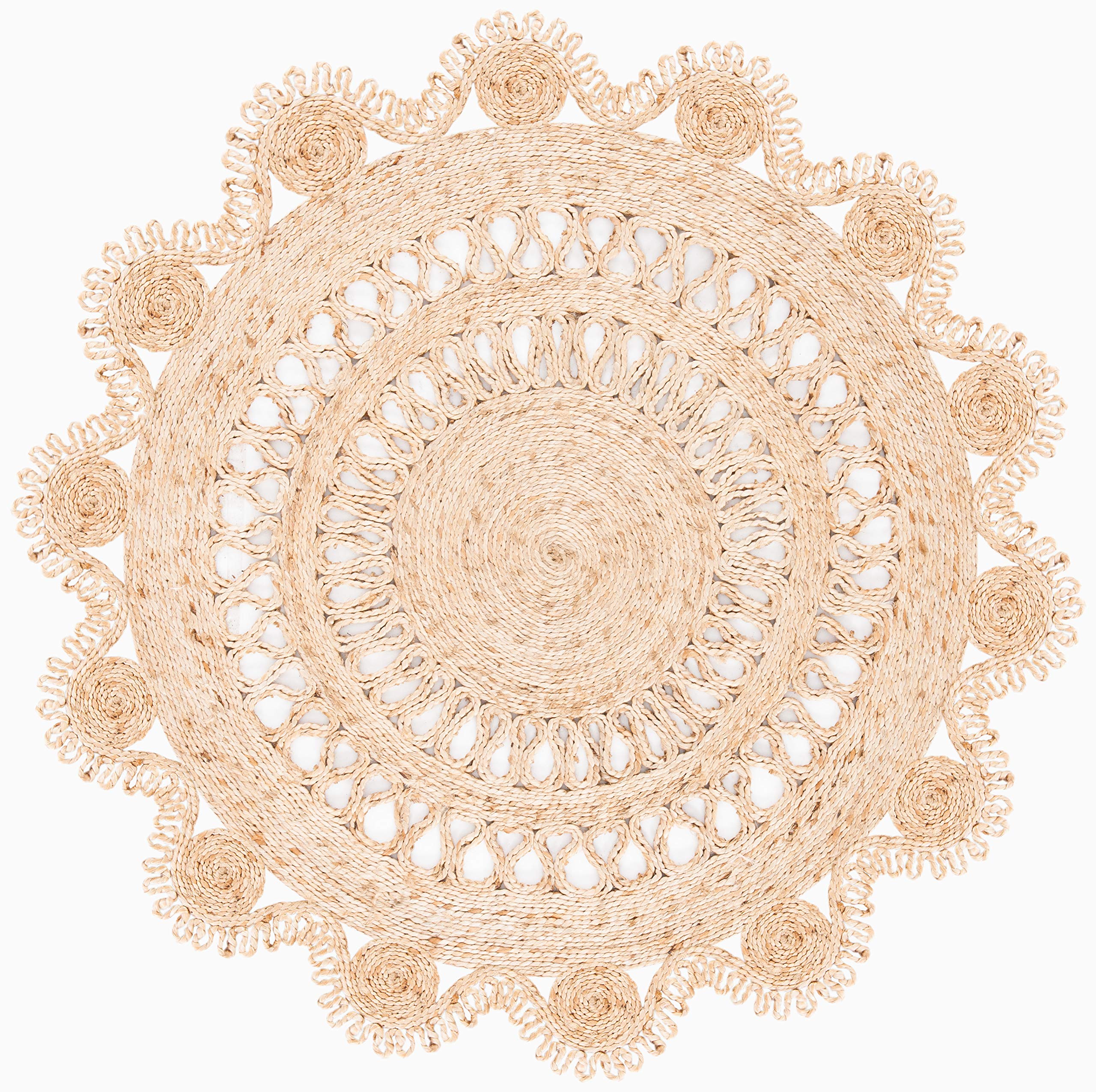 SAFAVIEH Natural Fiber Round Collection 8' Round Handmade Boho Jute Area Rug - Farmhouse Chic Decor for Living Room, Bedroom & Dining Room