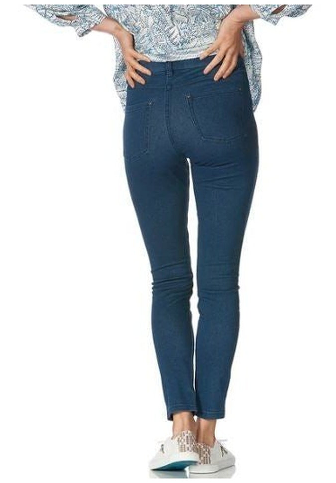 HUE Ultra Soft High Waist Denim Leggings for Women - Stretchy Comfortable Jeggings with Pockets - Perfect for Yoga, Workout & Casual Wear