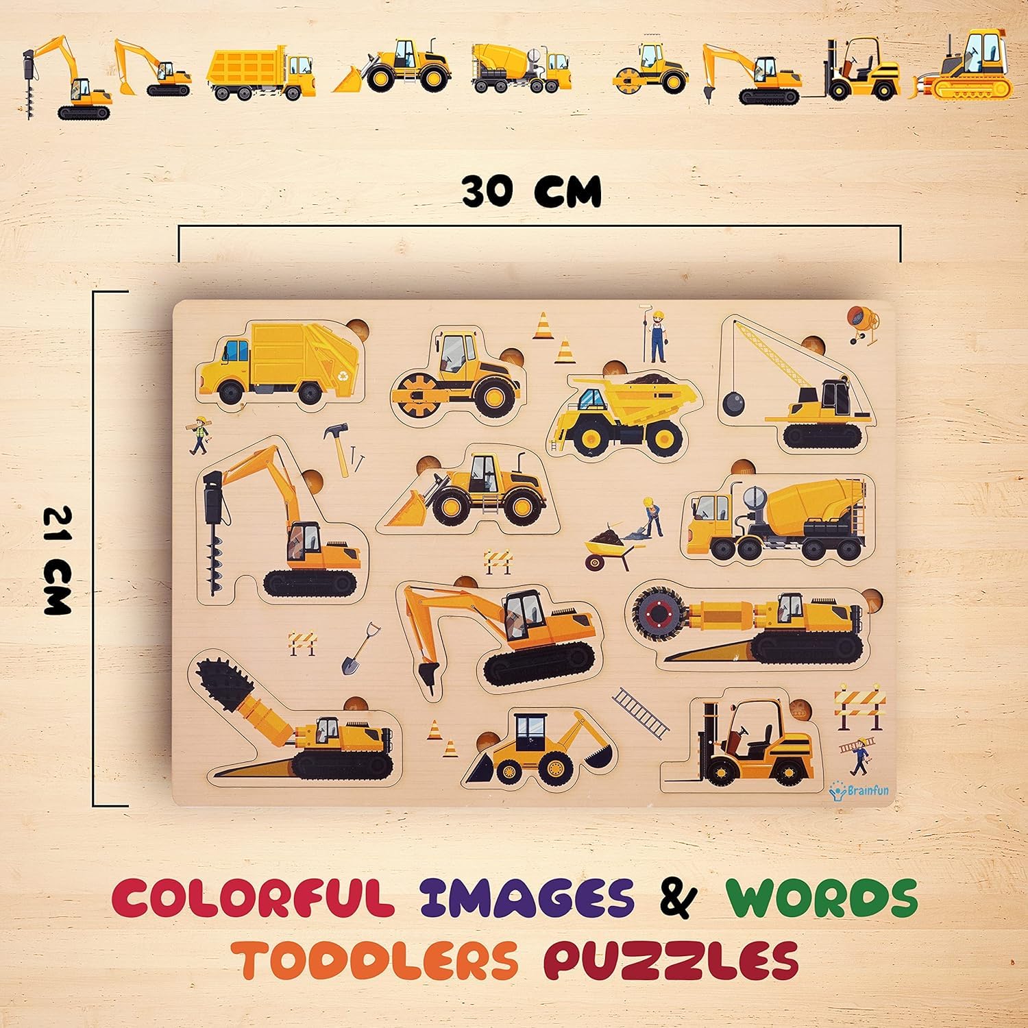 RiansCart Construction Vehicles Wooden Jigsaw Puzzle - Educational Kids Puzzle for Preschool Learning | Fun STEM Toy for Toddlers & Children - Perfect for Classroom, Birthday Gifts & Family Game Night