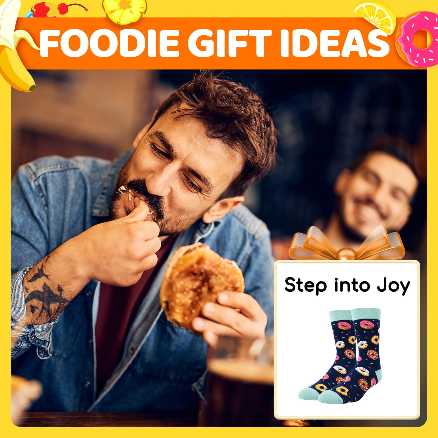 Funny Novelty Socks for Men & Teen Boys - Cute Food Designs (Pickle, Donut, Burger) - Perfect Gift for Birthday, Christmas & Casual Wear