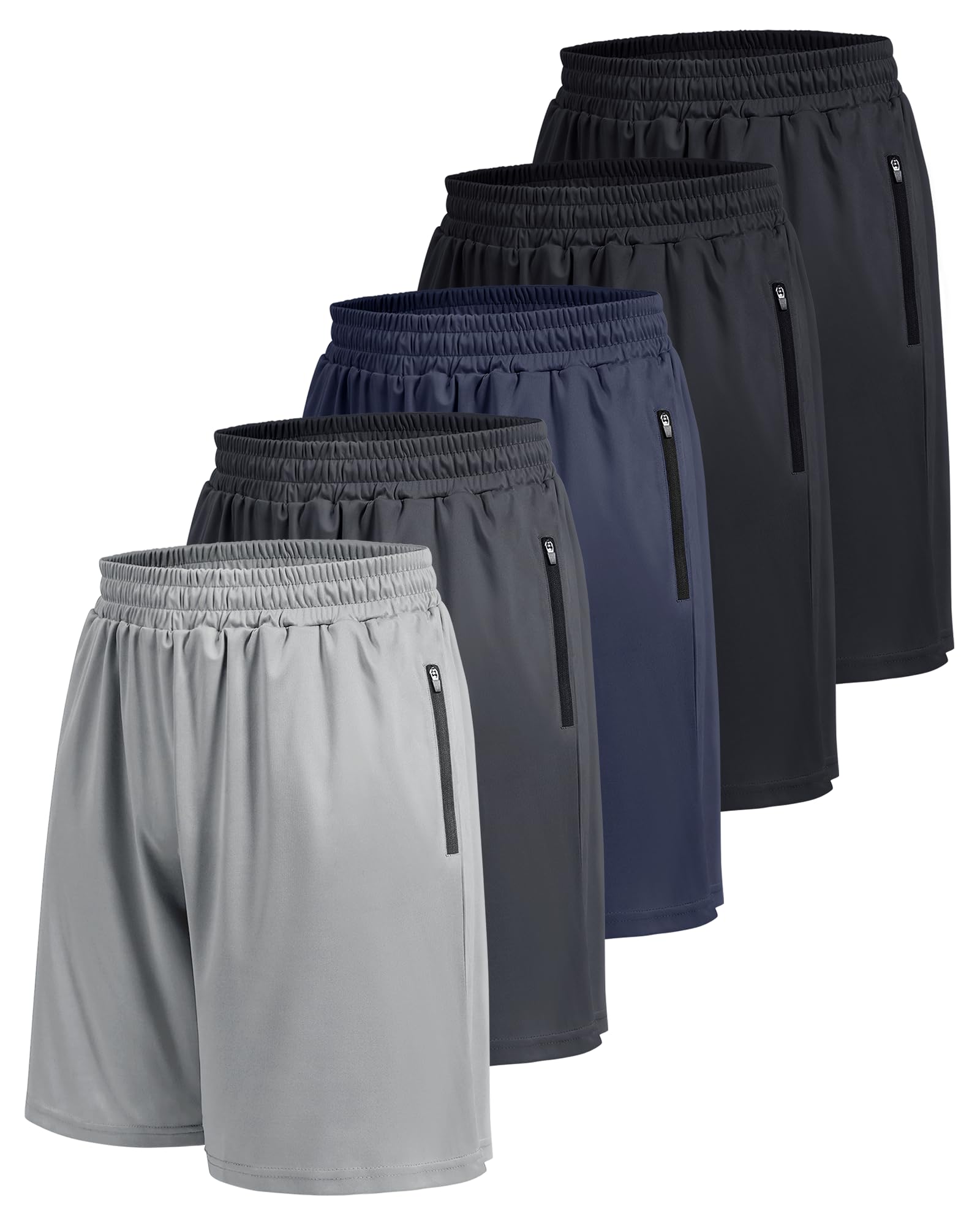 5 Pack Men's Athletic Basketball Shorts with Zipper Pockets - Lightweight Quick Dry Gym Workout Running Shorts for Men - Perfect for Basketball, Gym, Jogging & Casual Wear