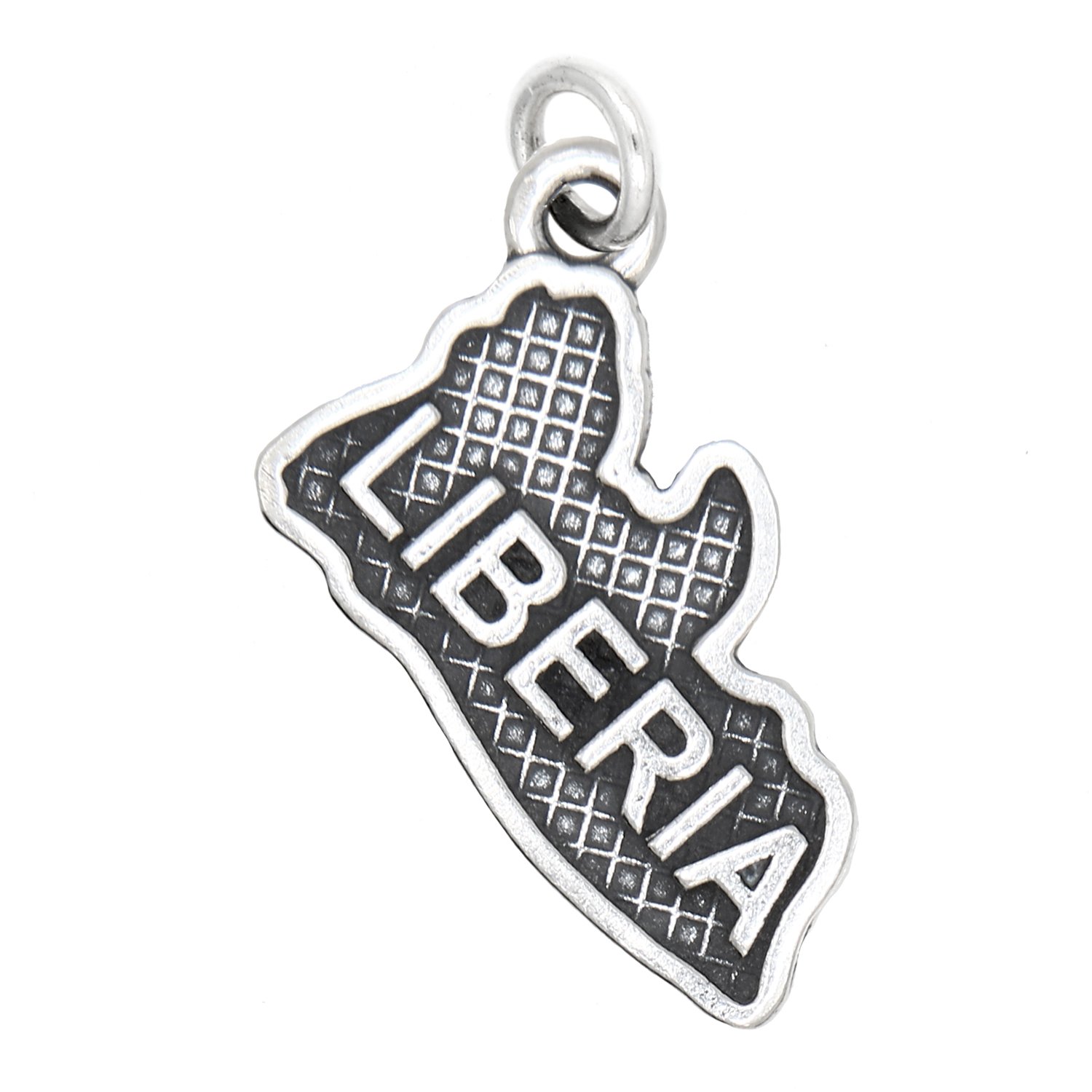 LGU Sterling Silver Oxidized Liberia Travel Charm Pendant - Perfect for Necklaces, Bracelets & Souvenir Jewelry Gifts