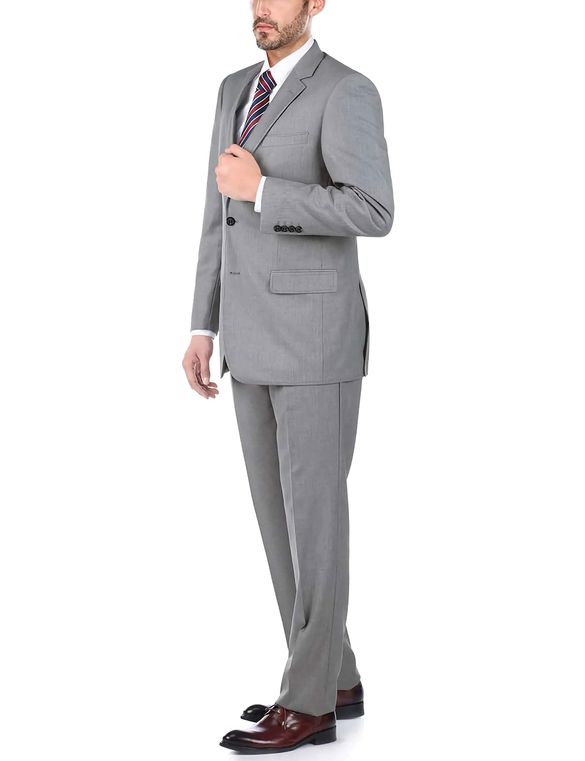 Premium Light Gray 100% Virgin Wool Men's 2-Piece Suit - Regular Fit with Pick Stitch Detail & 2-Button Jacket | Business Formal, Office Wear & Wedding Attire