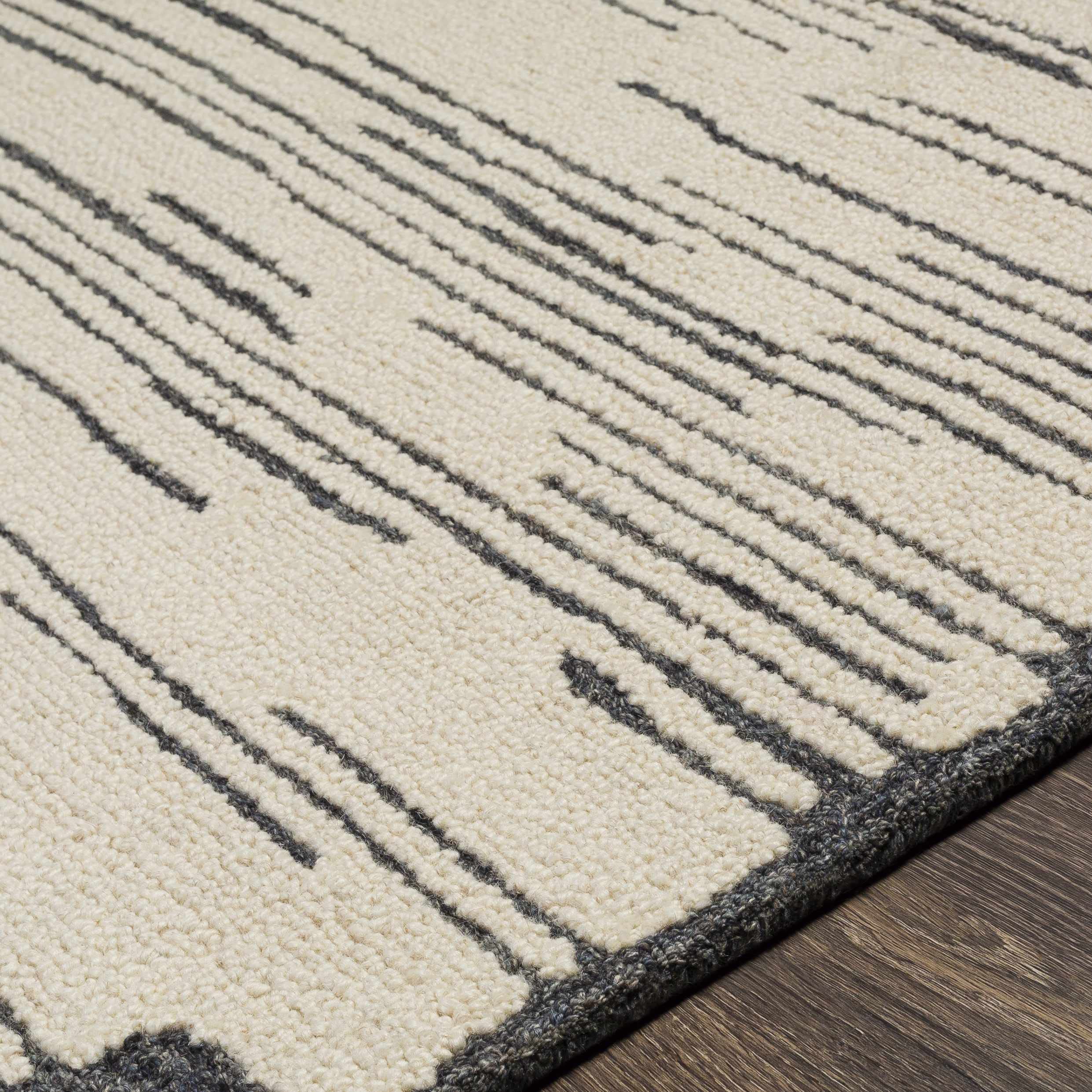 Hauteloom Tapas Wool Area Rug for Living Room & Bedroom - Soft & Durable 9' x 12' - Black, Gray, Beige - Perfect for Cozy Home Decor & High-Traffic Areas
