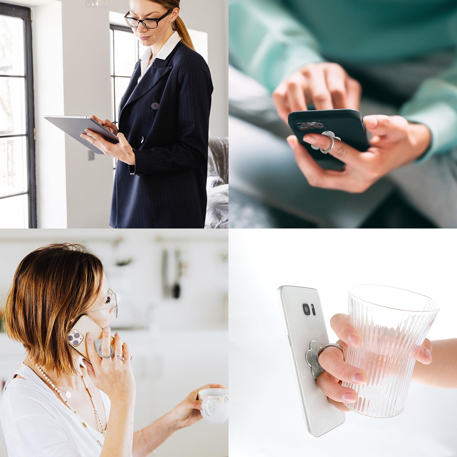 Sibba 2 Pack Flower-Shaped Metal Phone Ring Holder - Universal Phone Grip Stand for iPhone, Samsung & All Smartphones (Silver) - Perfect for Hands-Free Viewing, Selfies & Secure Grip