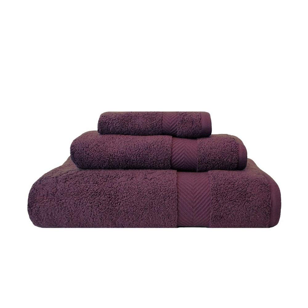 3 Piece Ultra Soft & Absorbent Luxury Bath Towels Set - 100% Cotton, Zero Twist, Durable & Quick-Drying - Classic Solid Color Grape Seed Purple - Perfect for Spa, Bathroom & Guest Use