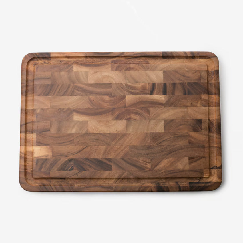Premium Acacia Wood End Grain Cutting Board with Juice Groove - Large Chopping Block for Meat, Vegetables & Fruits - Ideal for Kitchen Prep, Butchering & Serving