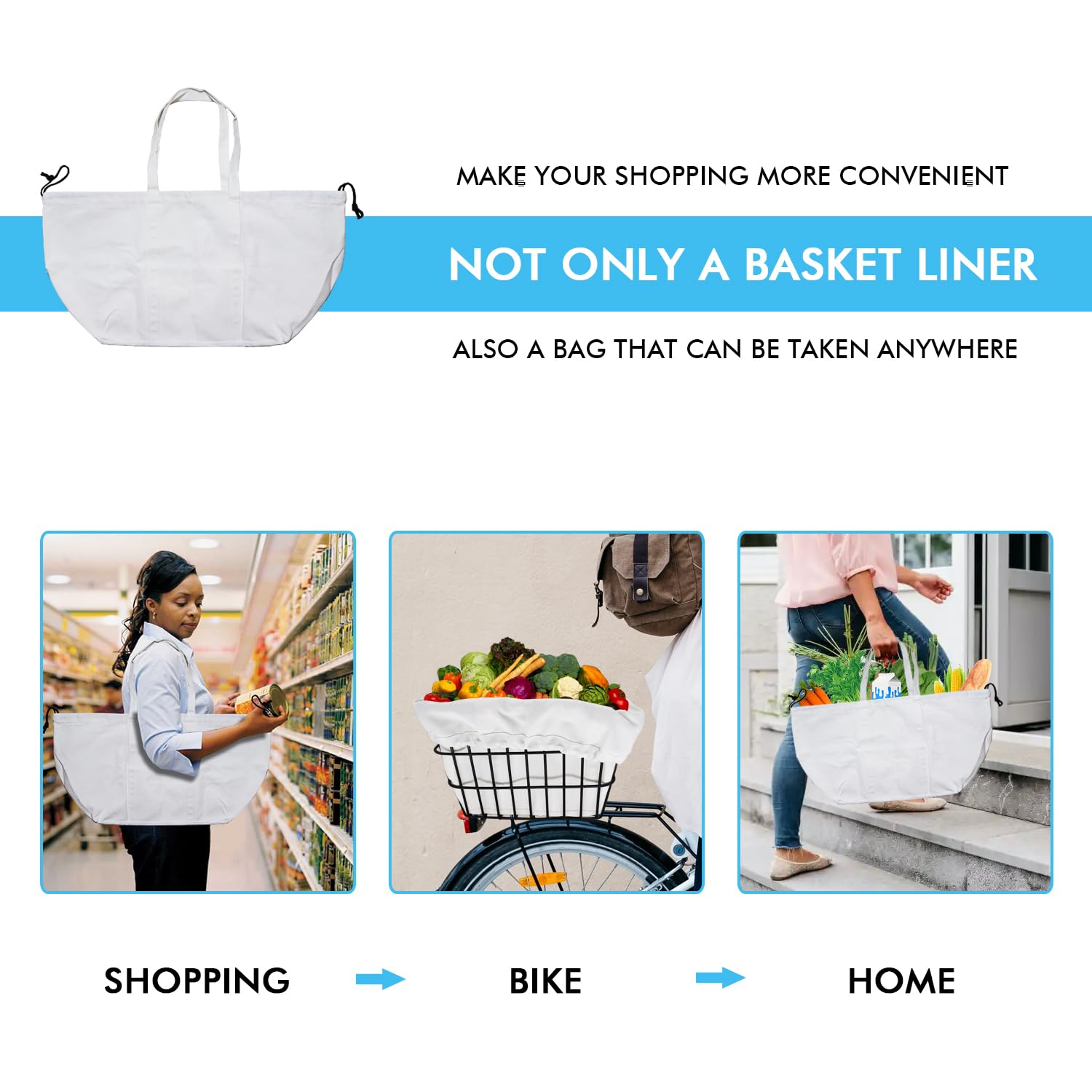 Bike Basket Liner Bag - Waterproof Bicycle Basket Organizer with Adjustable Straps | Perfect for Groceries, Picnics & Commuting